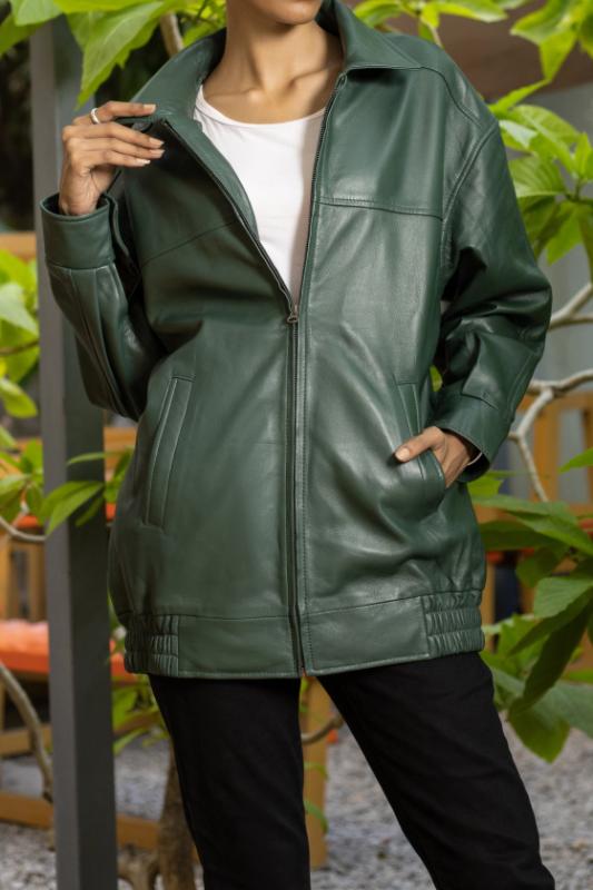 Womens Oversized Green Leather Jacket