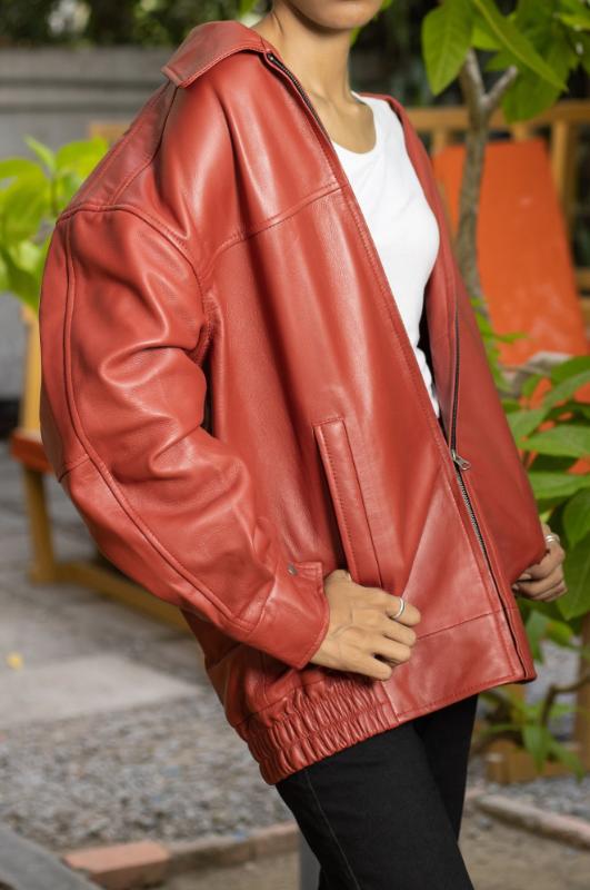Womens Oversized Red Leather Jacket
