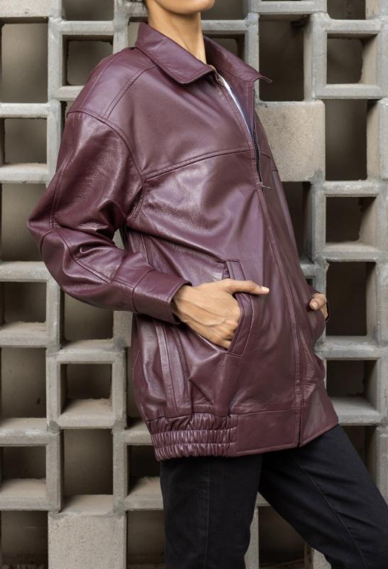 Womens Oversized Burgundy Leather Jacket
