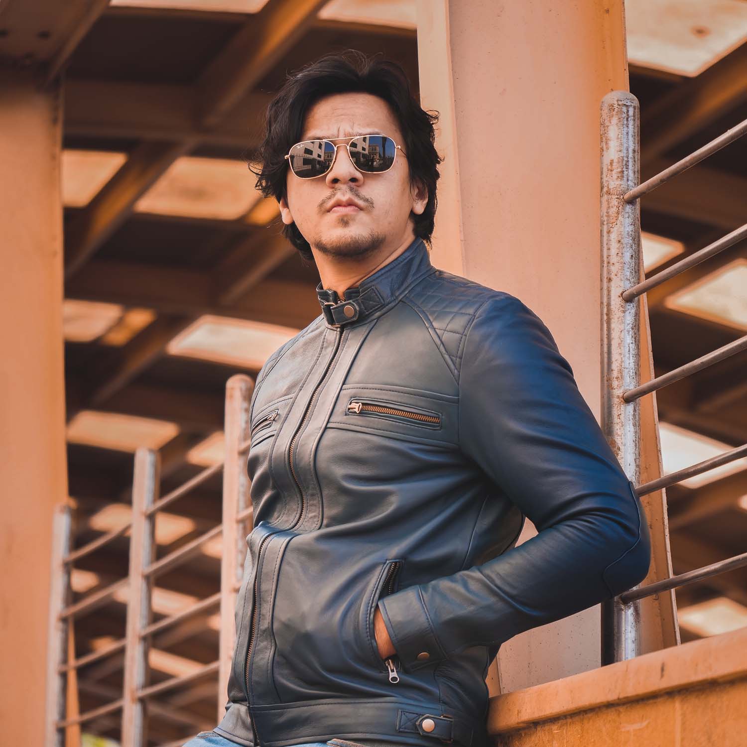 Mens Diamond Style Cafe Racer Blue Leather Jacket