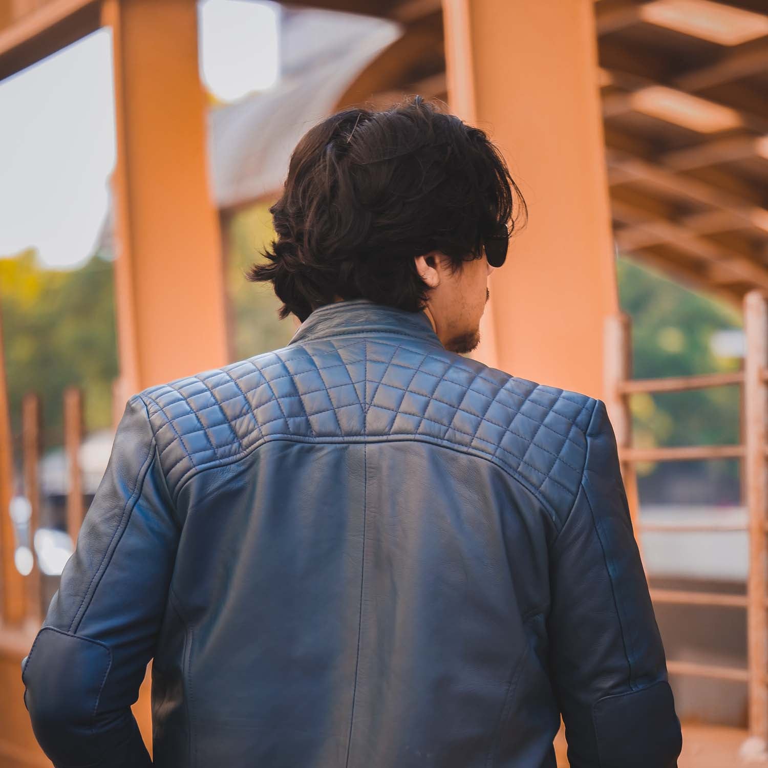 Mens Diamond Style Cafe Racer Blue Leather Jacket