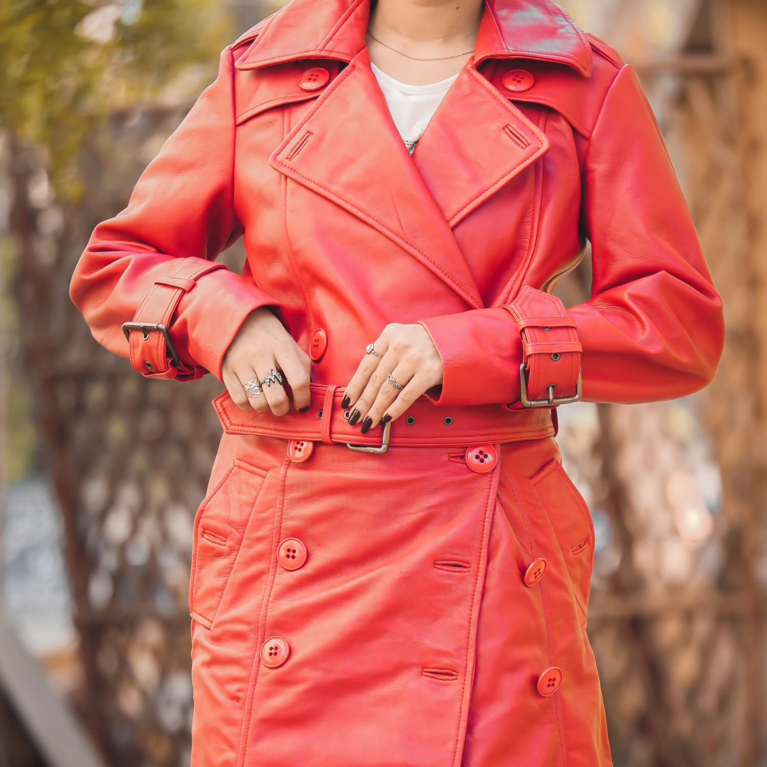 Women S Double Breasted Red Leather Trench Coat