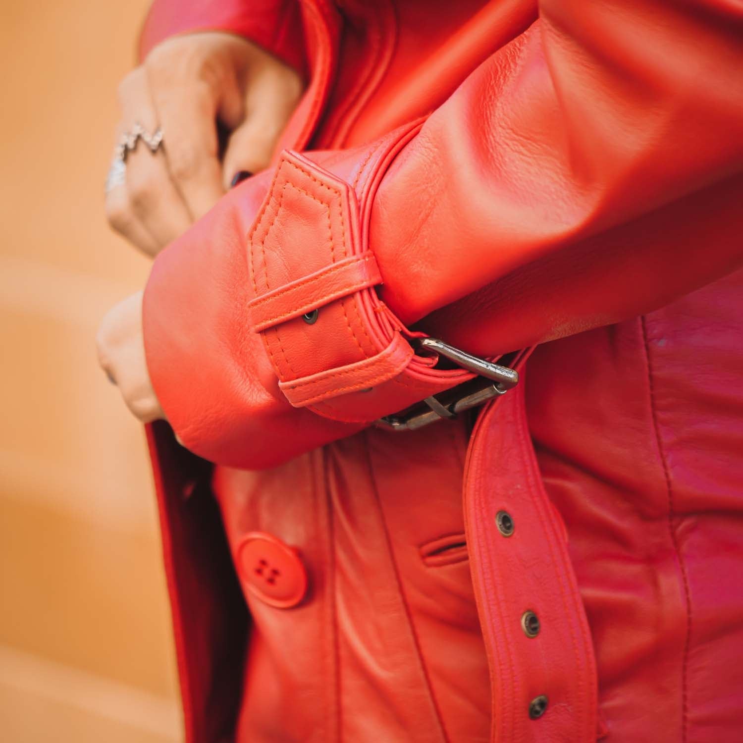 Women S Double Breasted Red Leather Trench Coat