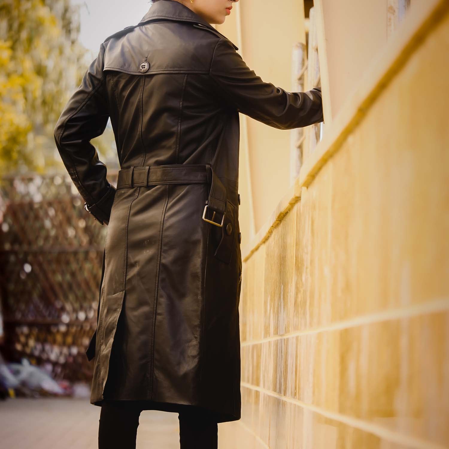 Women S Double Breasted Black Leather Trench Coat