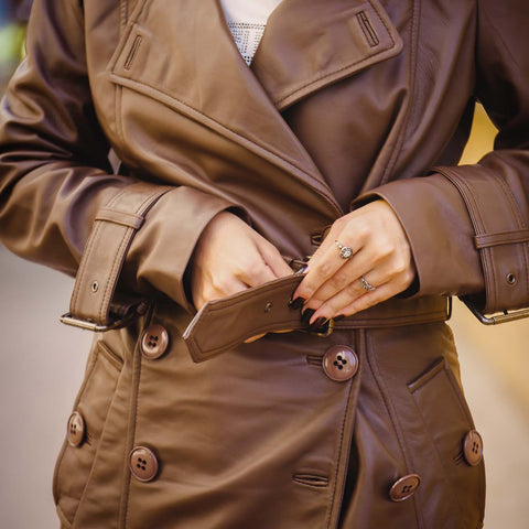 Women S Double Breasted Brown Leather Trench Coat