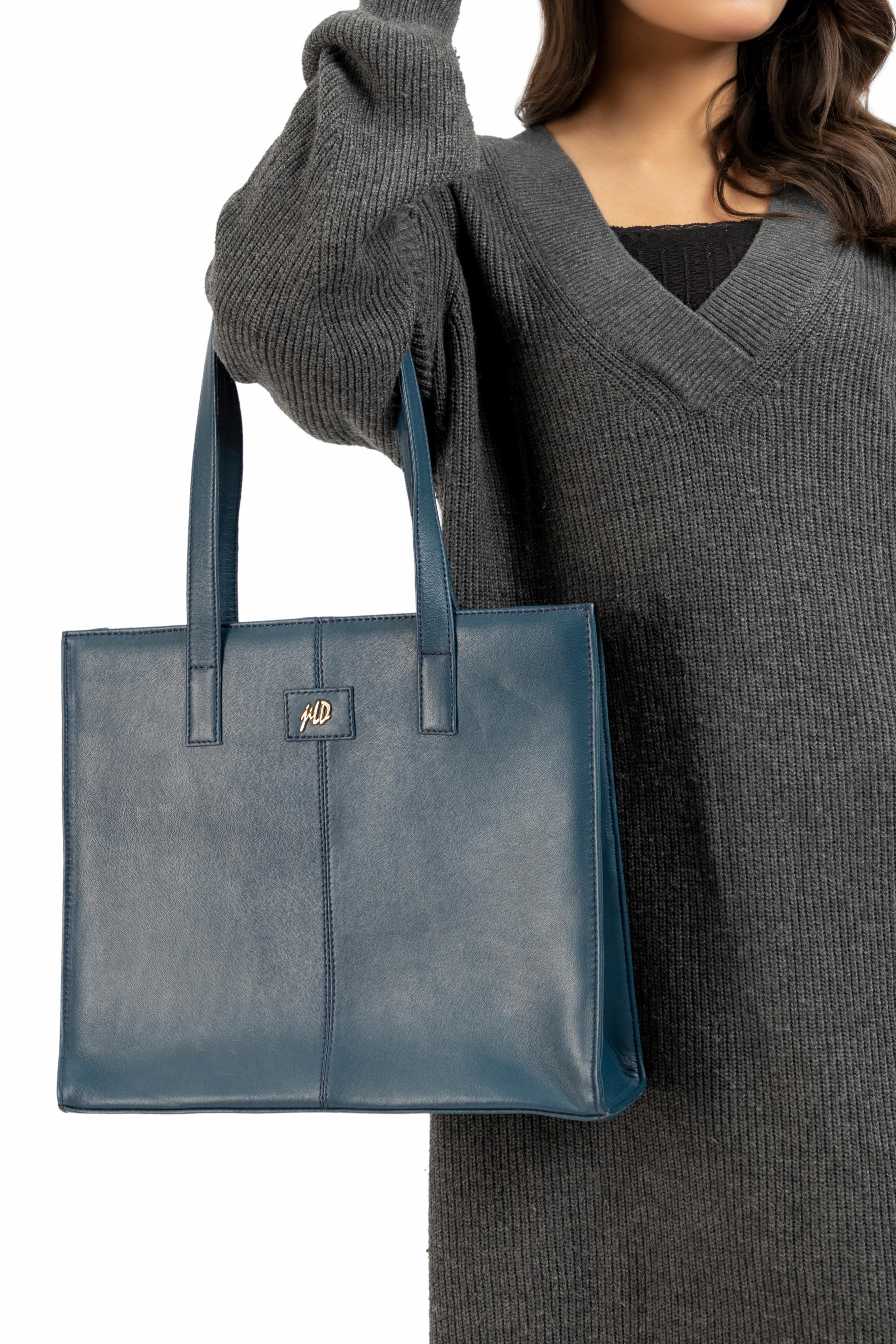 Everyday Women's Midnight Blue Leather Zipper Tote Bag