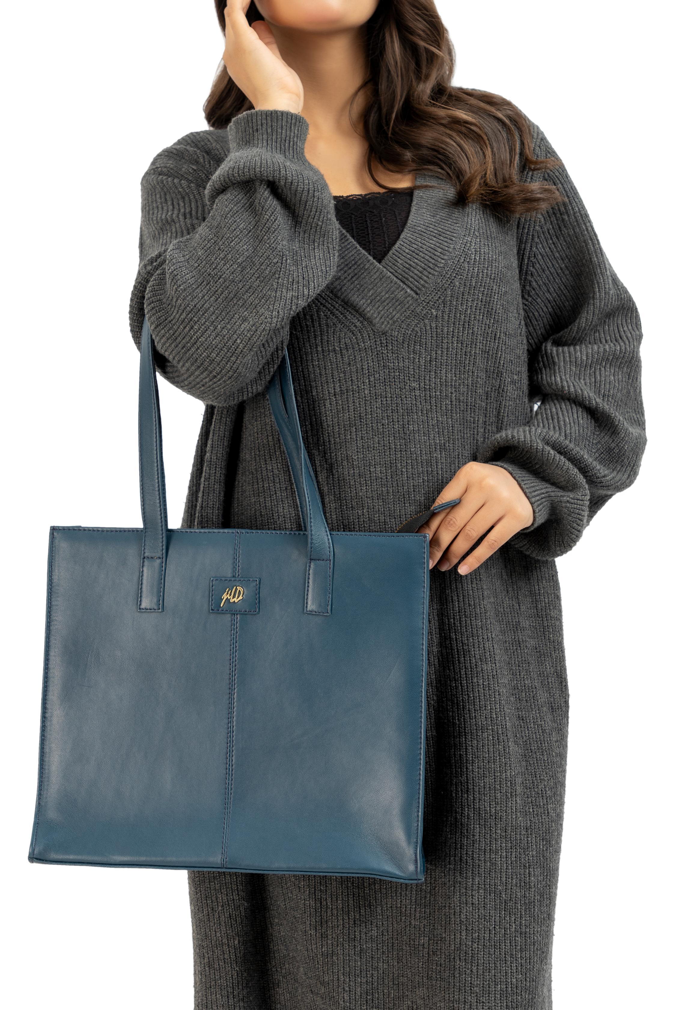 Everyday Women's Midnight Blue Leather Zipper Tote Bag