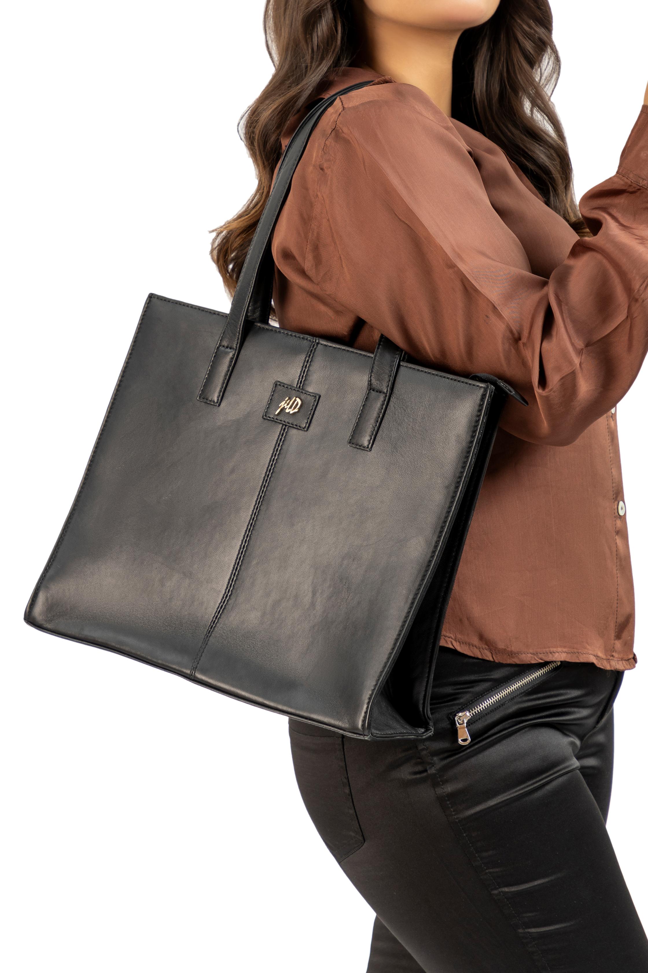 Everyday Women's Black Leather Zipper Tote Bag
