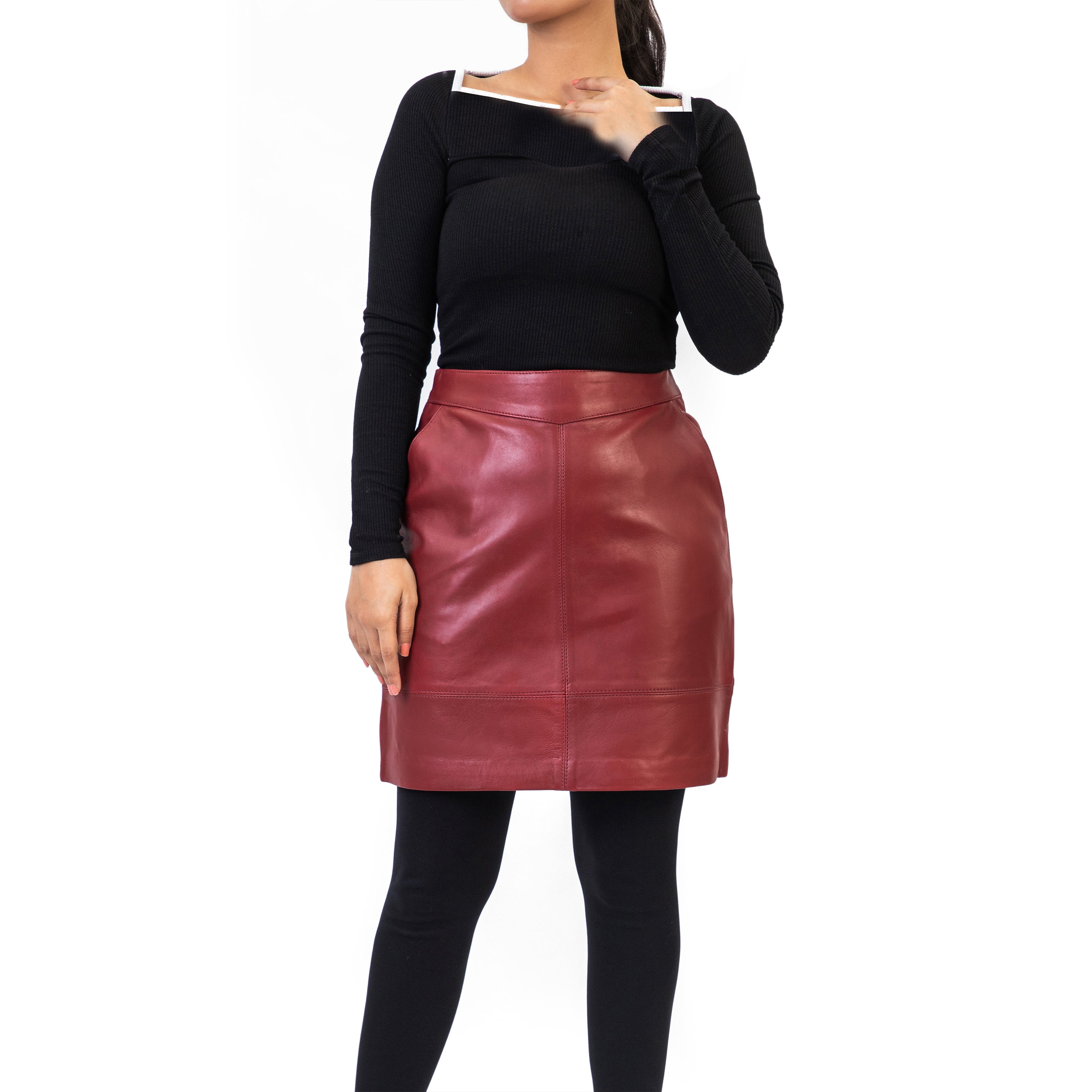 A-line High Waisted Womens Real Leather Pencil Skirt