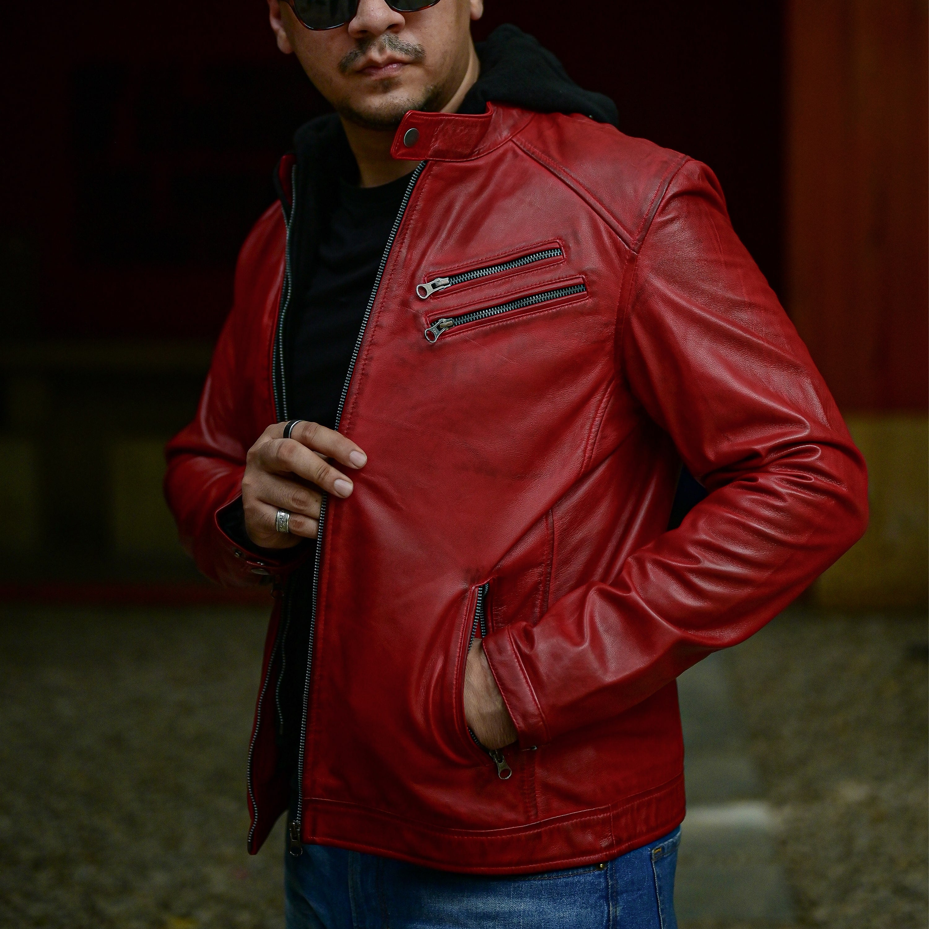 Jild Casual Hooded Vintage Leather Jacket Men with Removable Hood