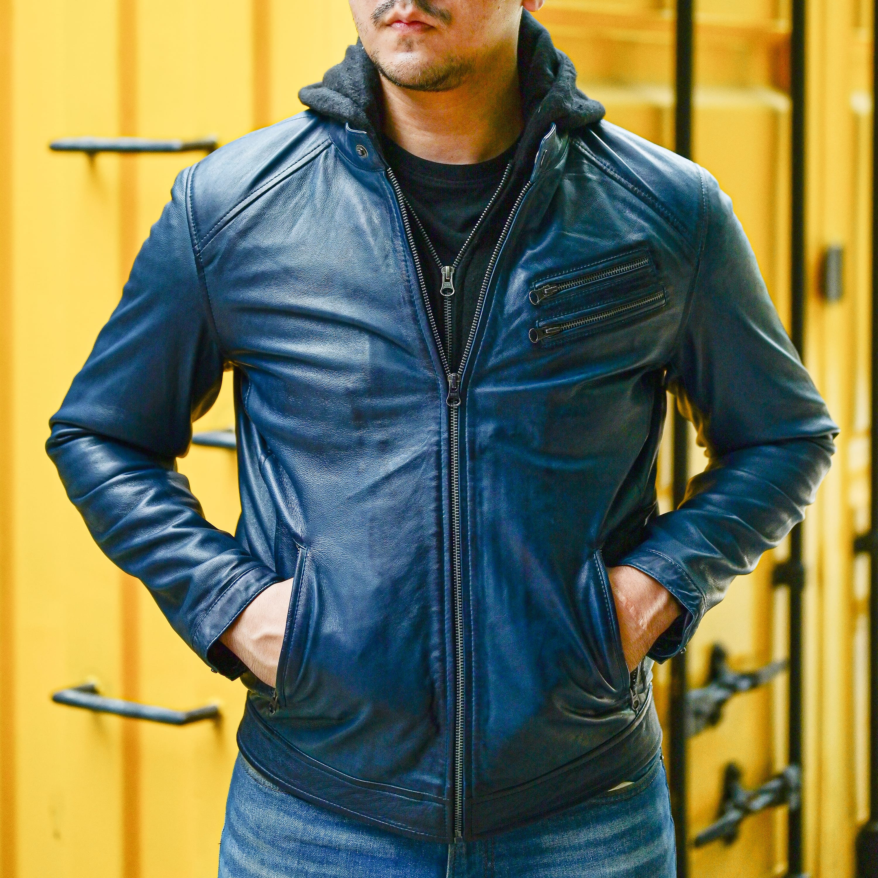 Jild Casual Hooded Vintage Leather Jacket Men with Removable Hood