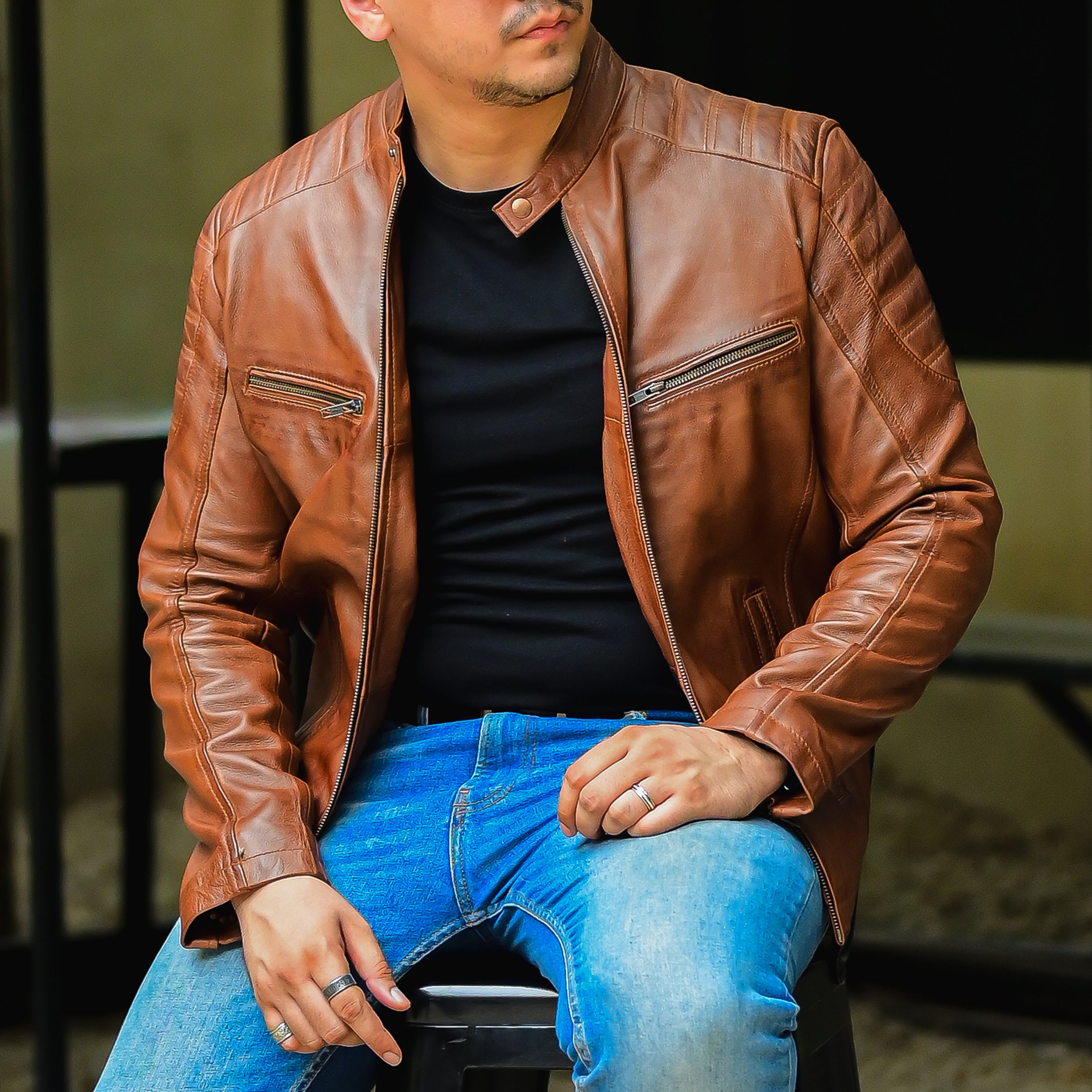 Jild Biker Style Cafe Racer Vintage Look Motorcycle Jacket