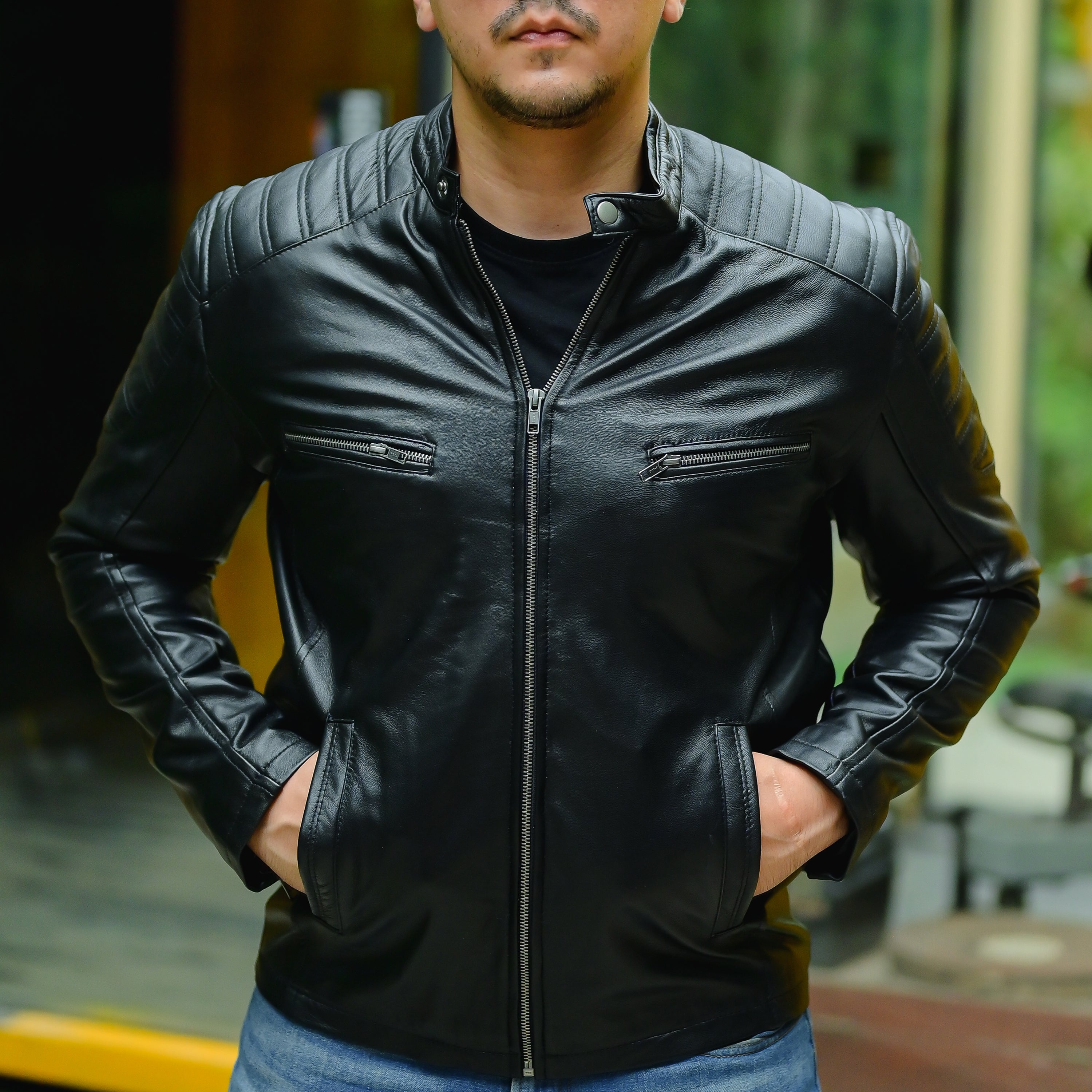 Jild Brown Lambskin Cafe Racer Jacket – Retro Vintage Look