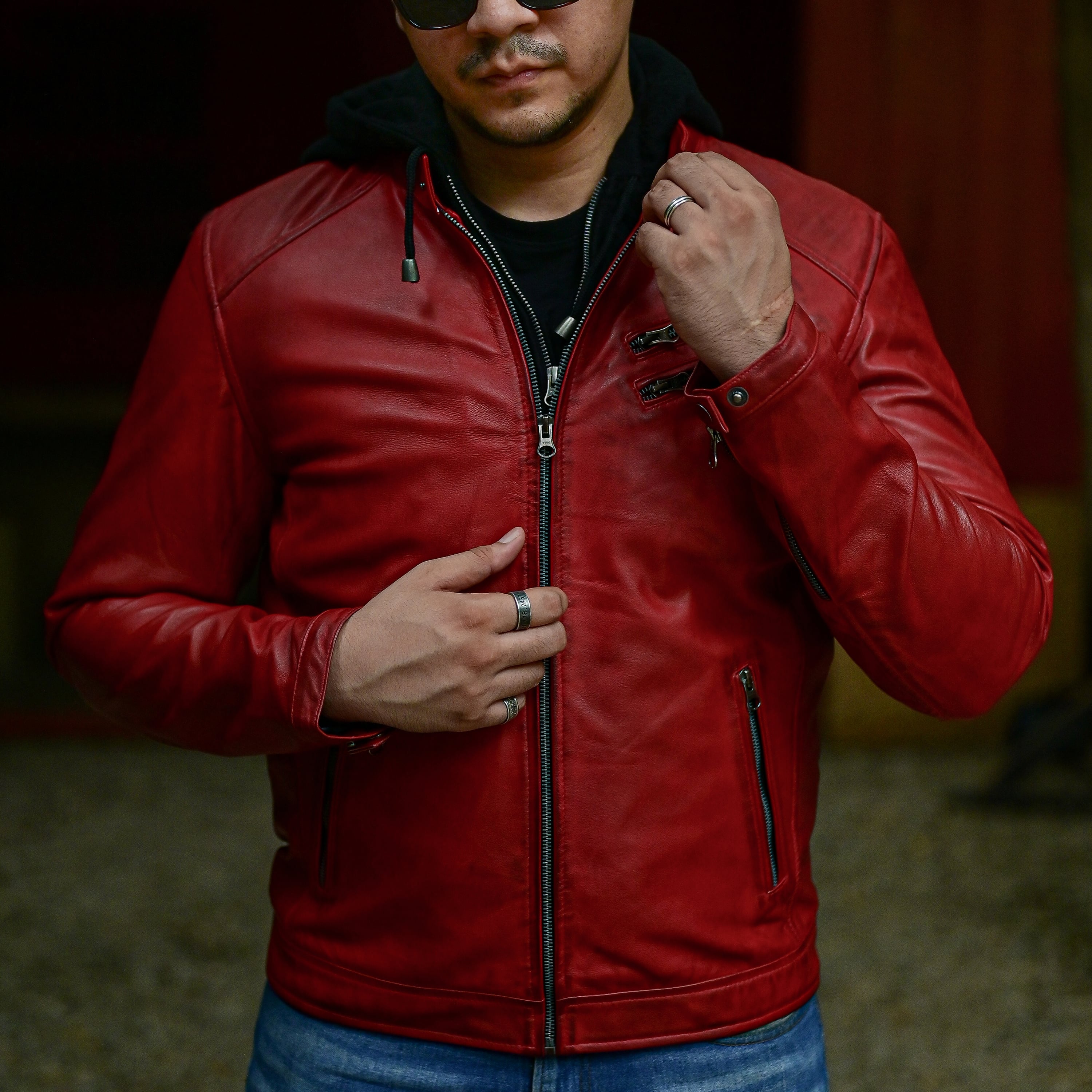 Jild Casual Hooded Vintage Leather Jacket Men with Removable Hood