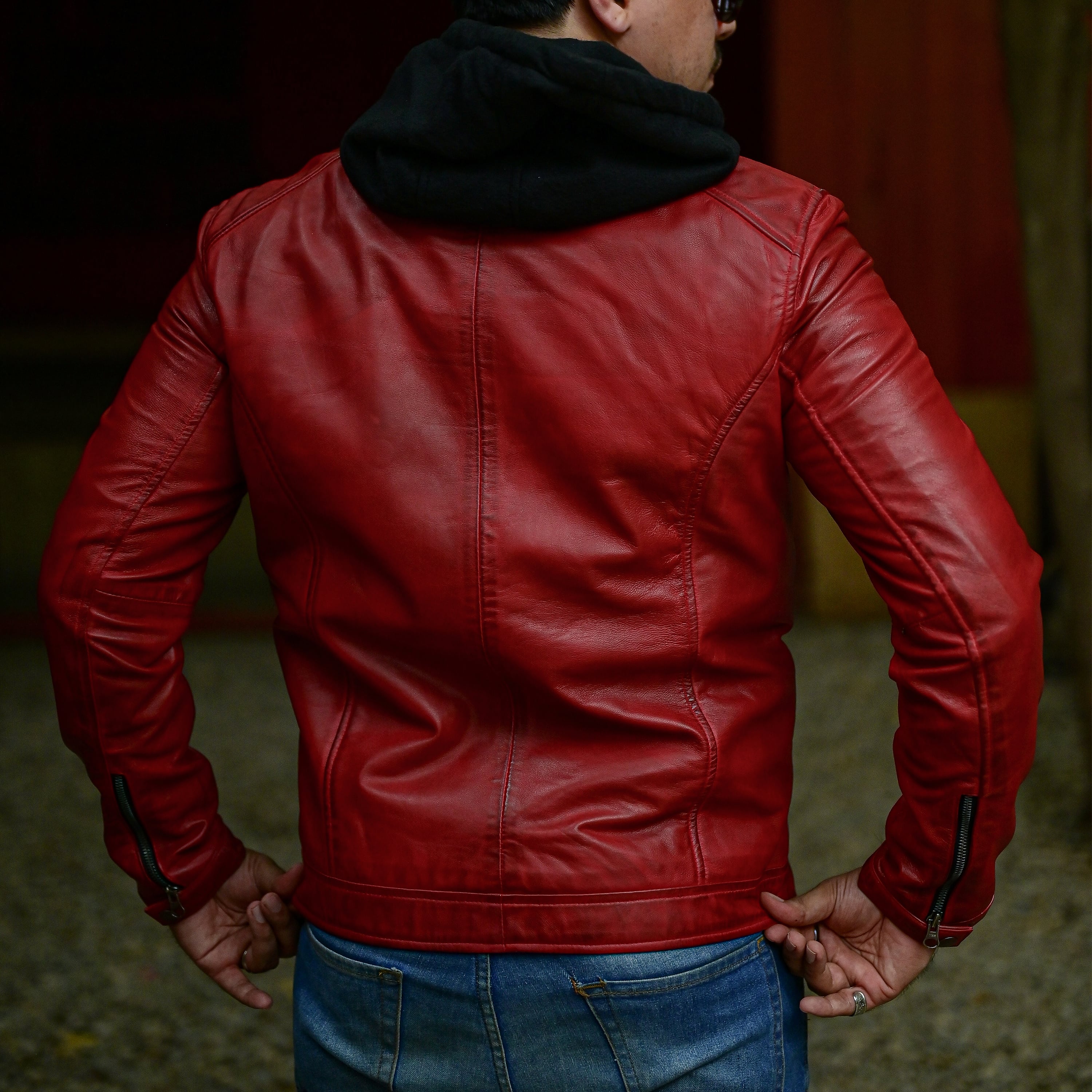 Jild Casual Hooded Vintage Leather Jacket Men with Removable Hood