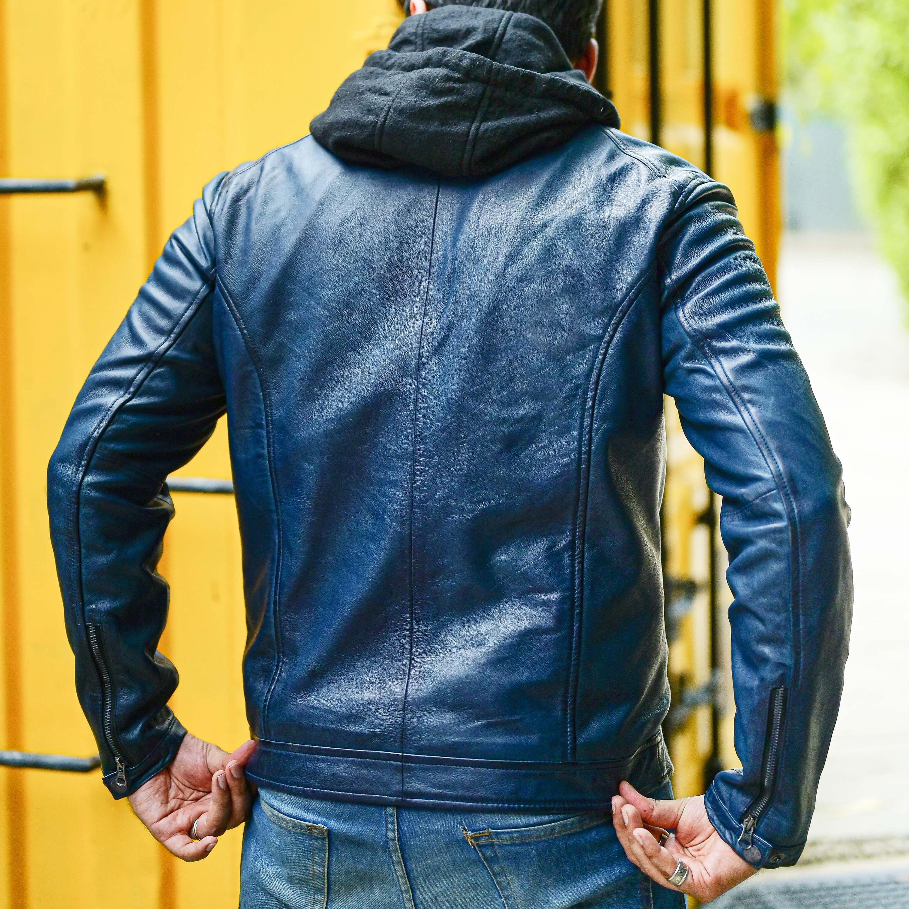 Jild Casual Hooded Vintage Leather Jacket Men with Removable Hood