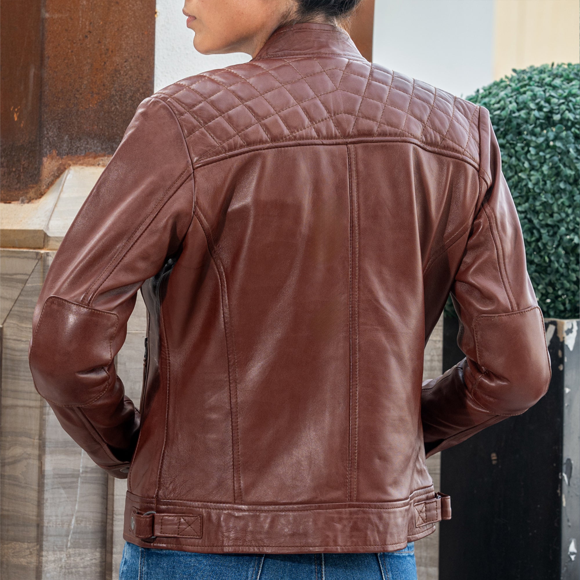 Women’s Quilted Lambskin Leather Jacket Cafe Racer Style