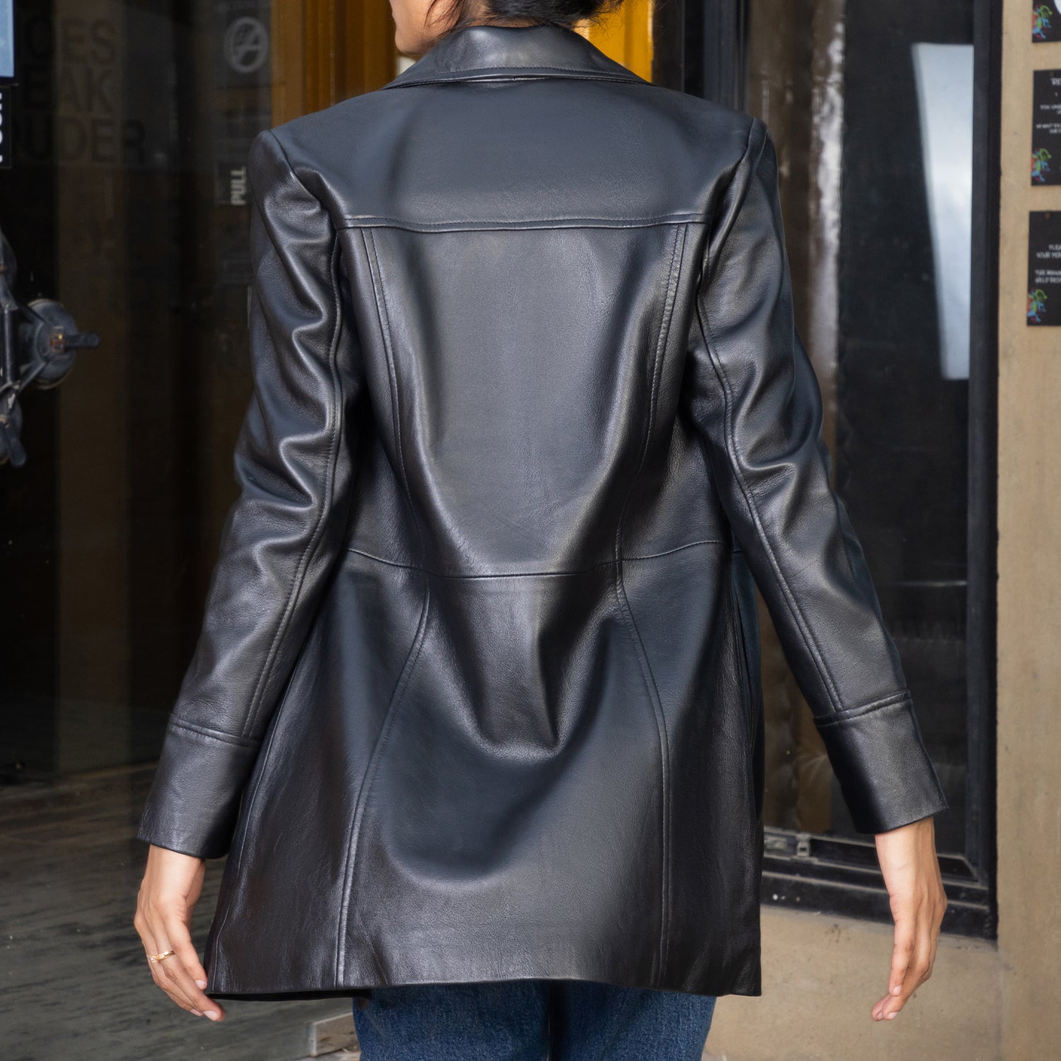 Back view of Women’s Real Leather 3/4 Car Coat for women
