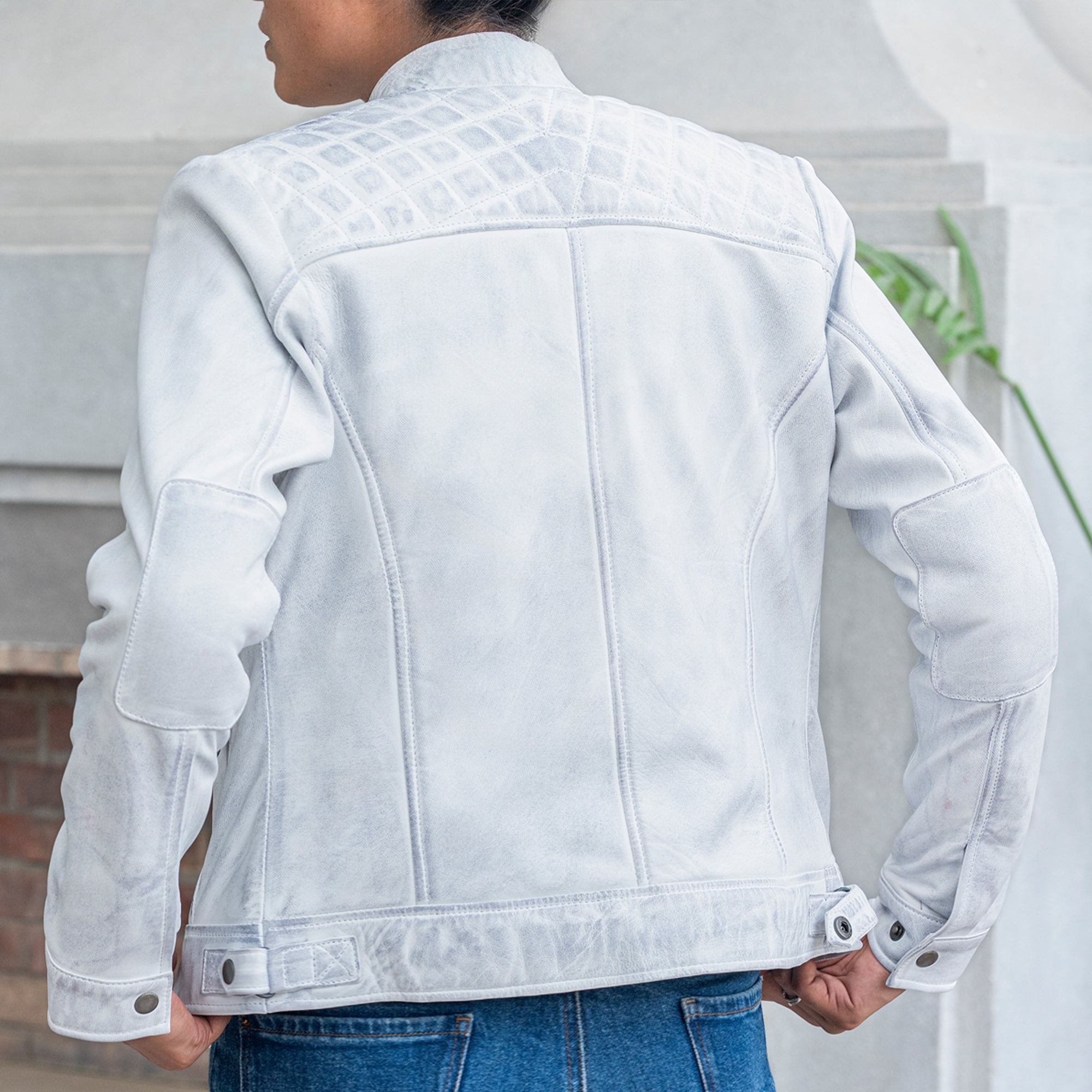 Women’s Quilted Lambskin Leather Jacket Cafe Racer Style