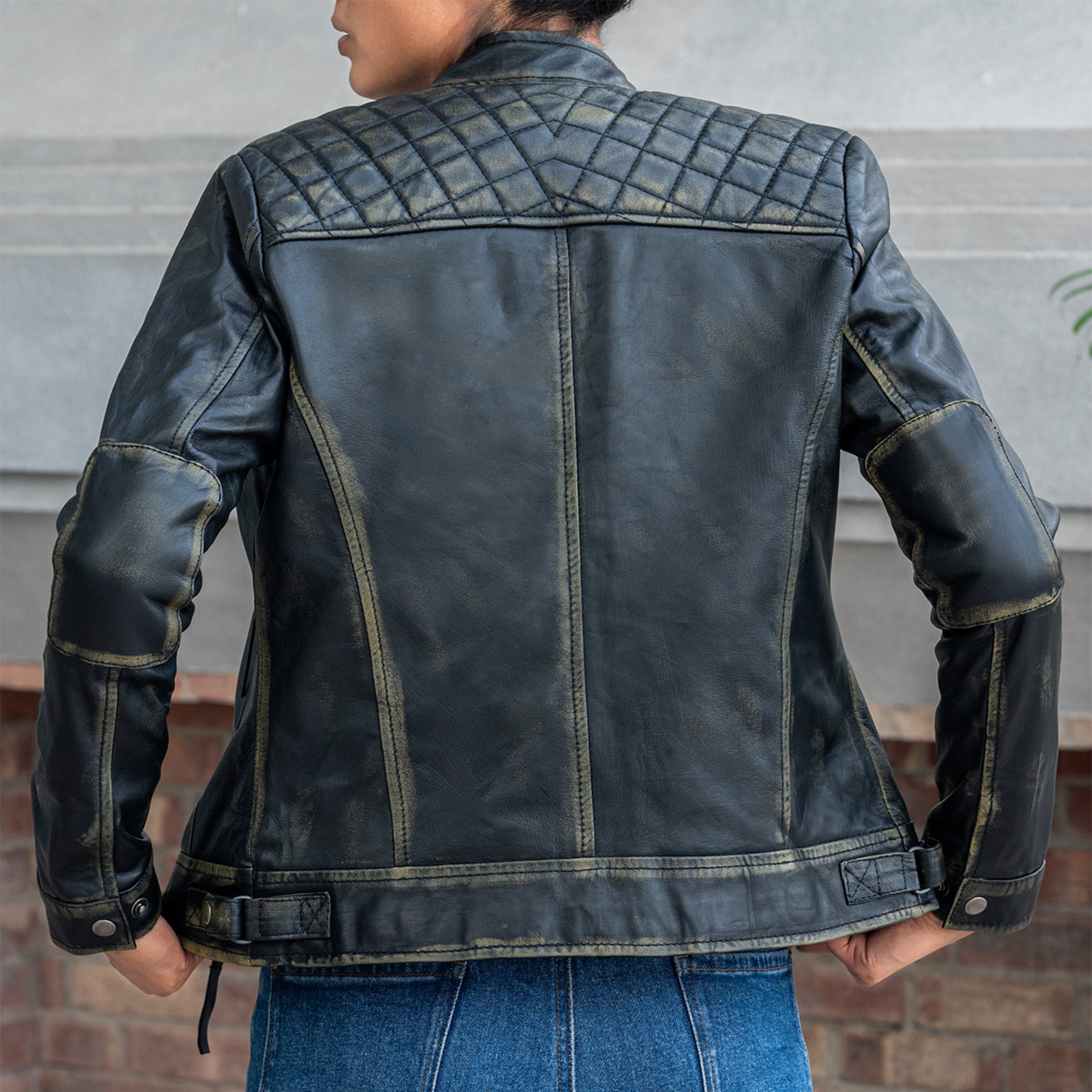 Women’s Quilted Lambskin Leather Jacket Cafe Racer Style