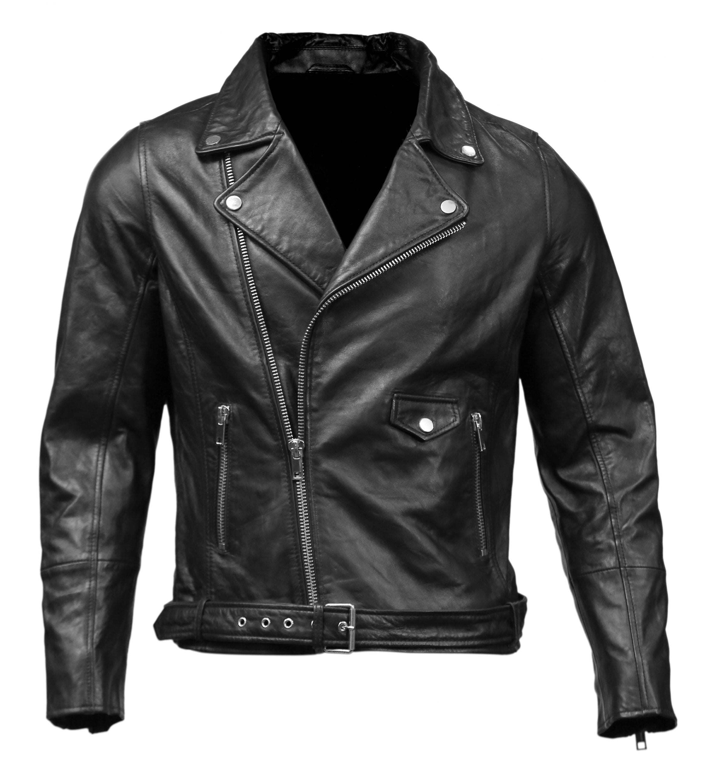 Mens Biker Police Black Leather Jacket