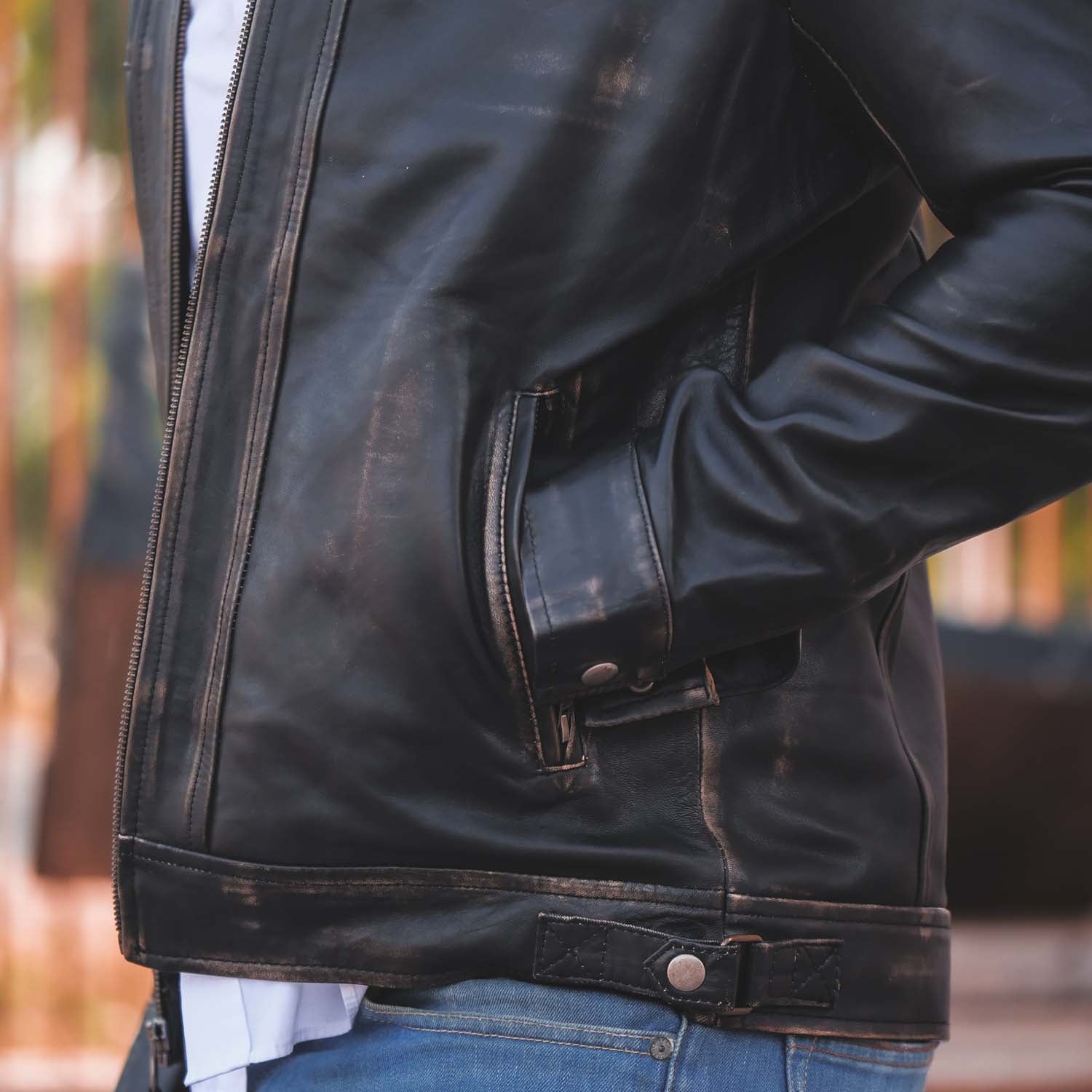 Mens Diamond Style Cafe Racer Distressed Leather Jacket