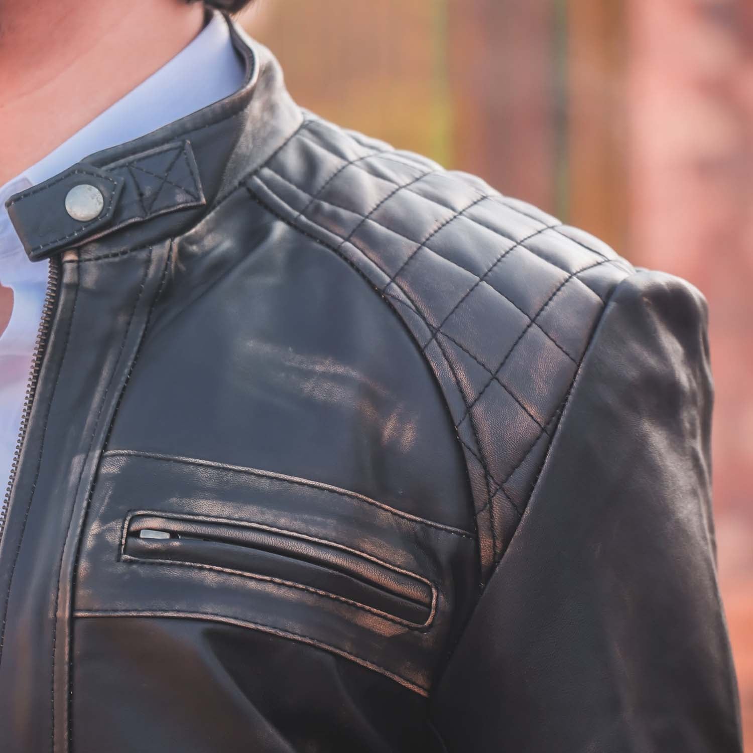 Mens Diamond Style Cafe Racer Distressed Leather Jacket