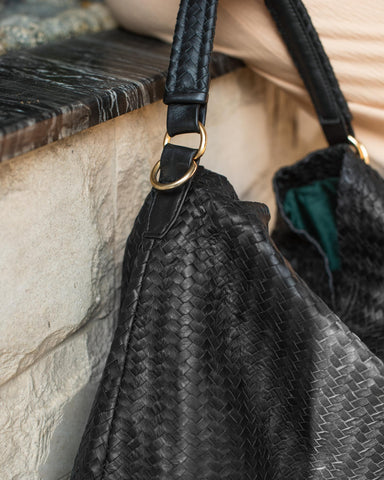 Handmade Woven Original Black Leather Bag