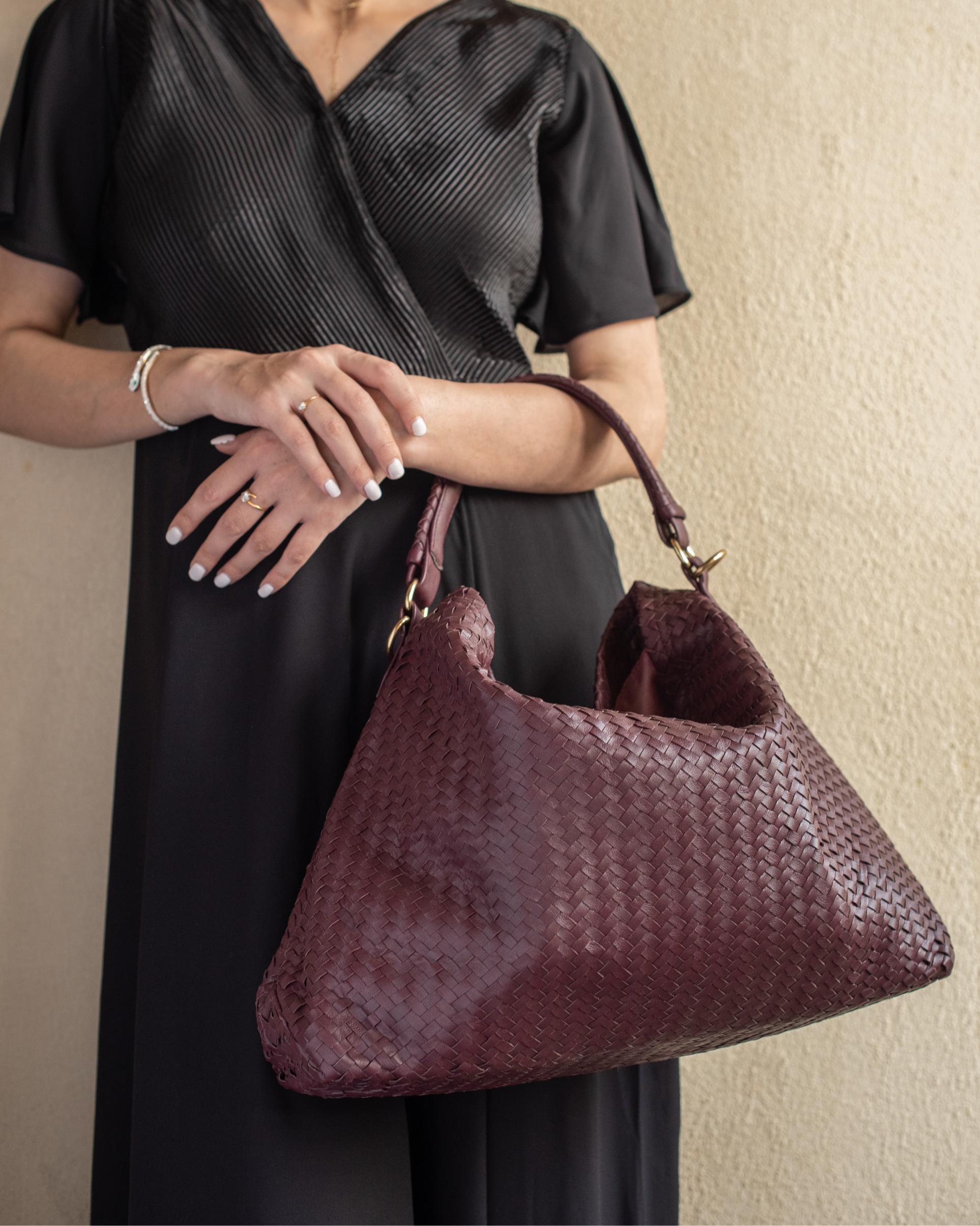 Original Burgundy Leather Bag – Handmade Woven Craft