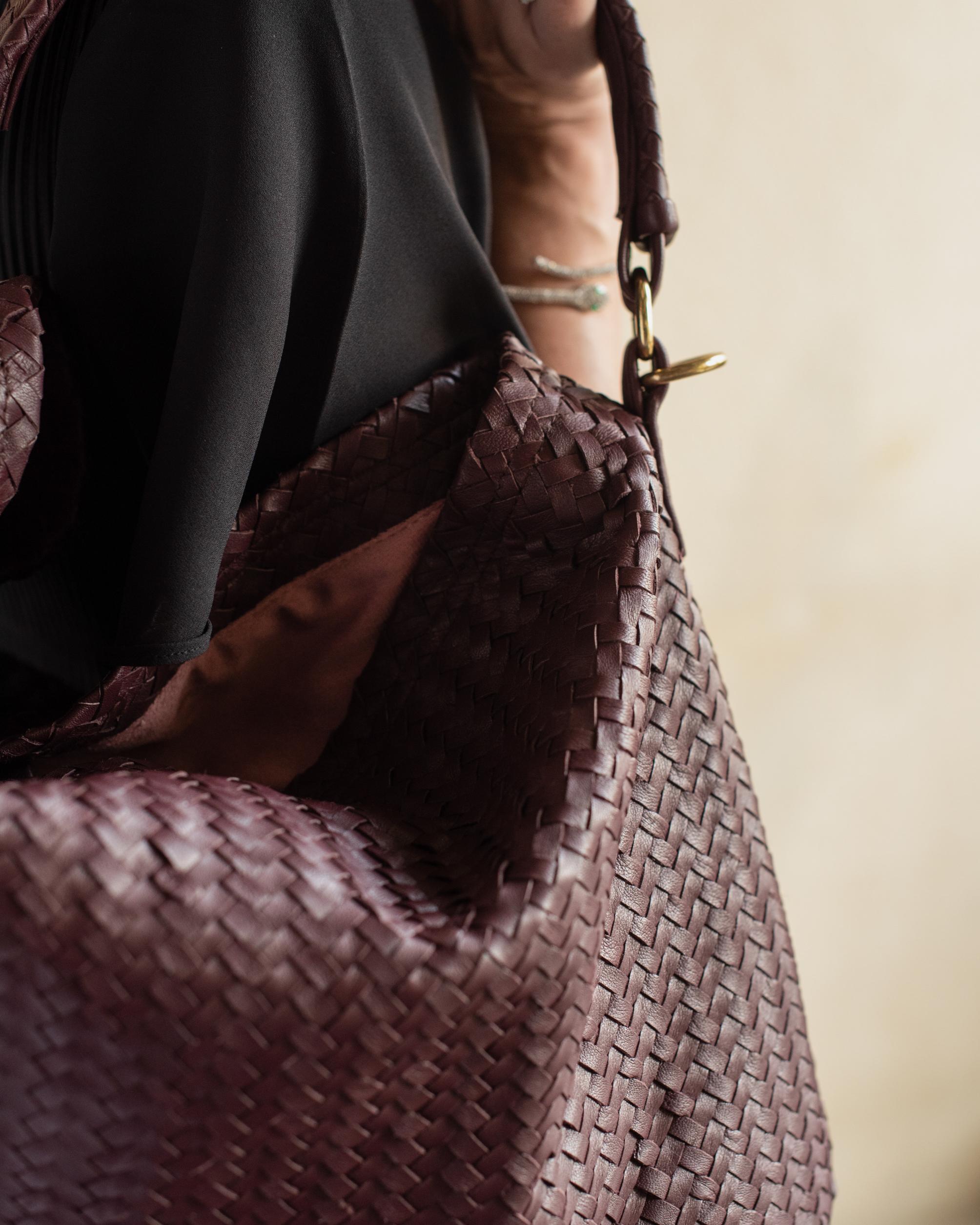 Burgundy Handmade Woven Leather Bag – Premium Quality