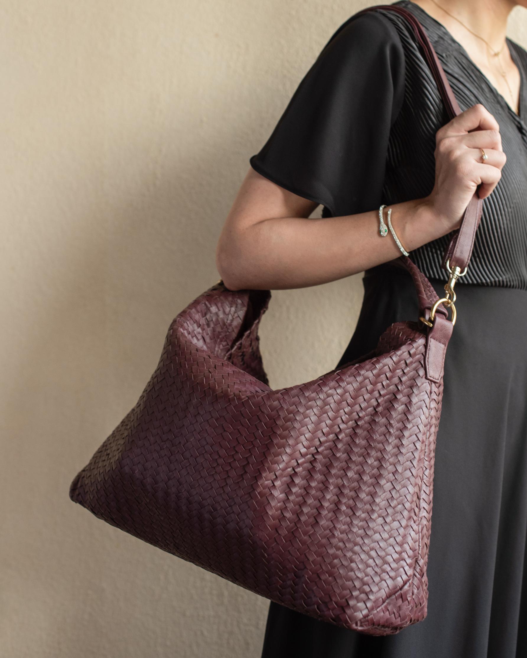 Original Handmade Woven Leather Bag – Burgundy