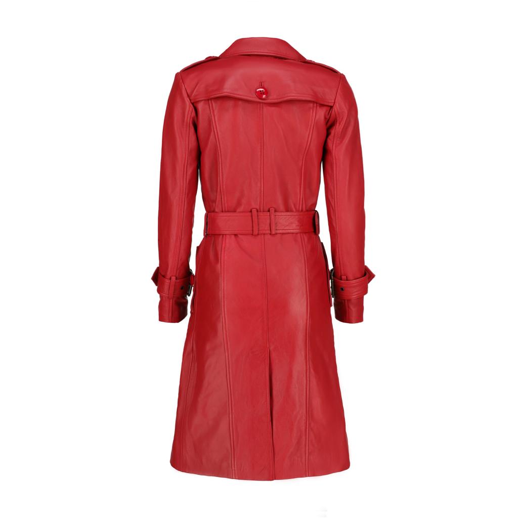 Women S Double Breasted Red Leather Trench Coat