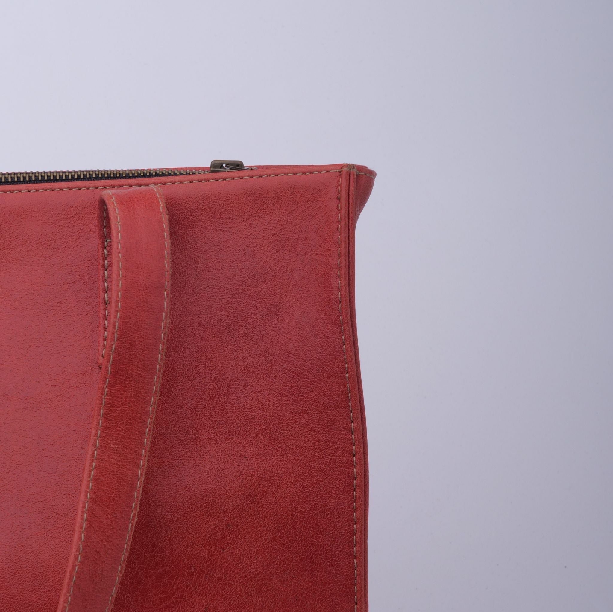 Everyday Womens Candy Red Leather Zipper Tote Bag