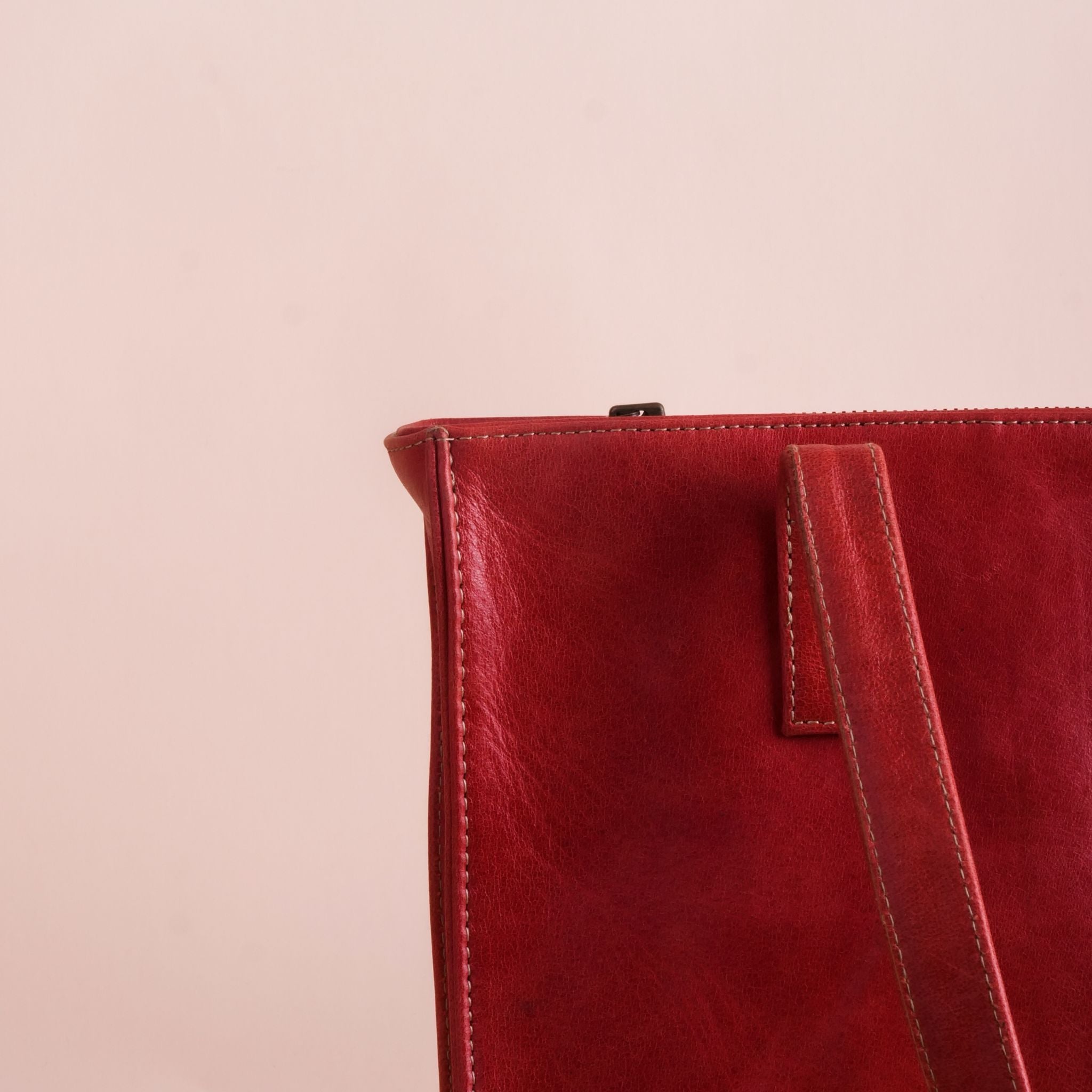 Everyday Womens Candy Red Leather Zipper Tote Bag