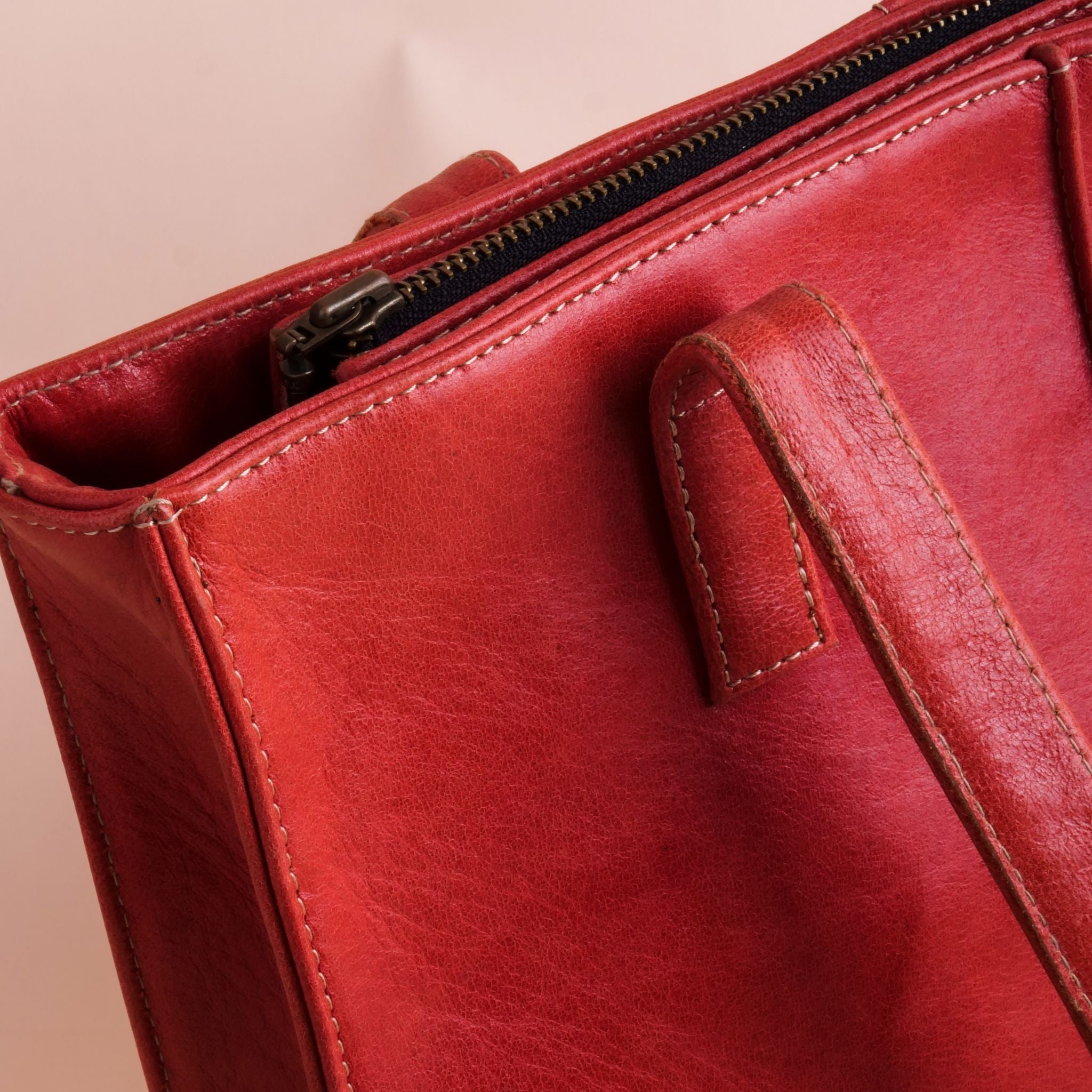 Everyday Womens Candy Red Leather Zipper Tote Bag