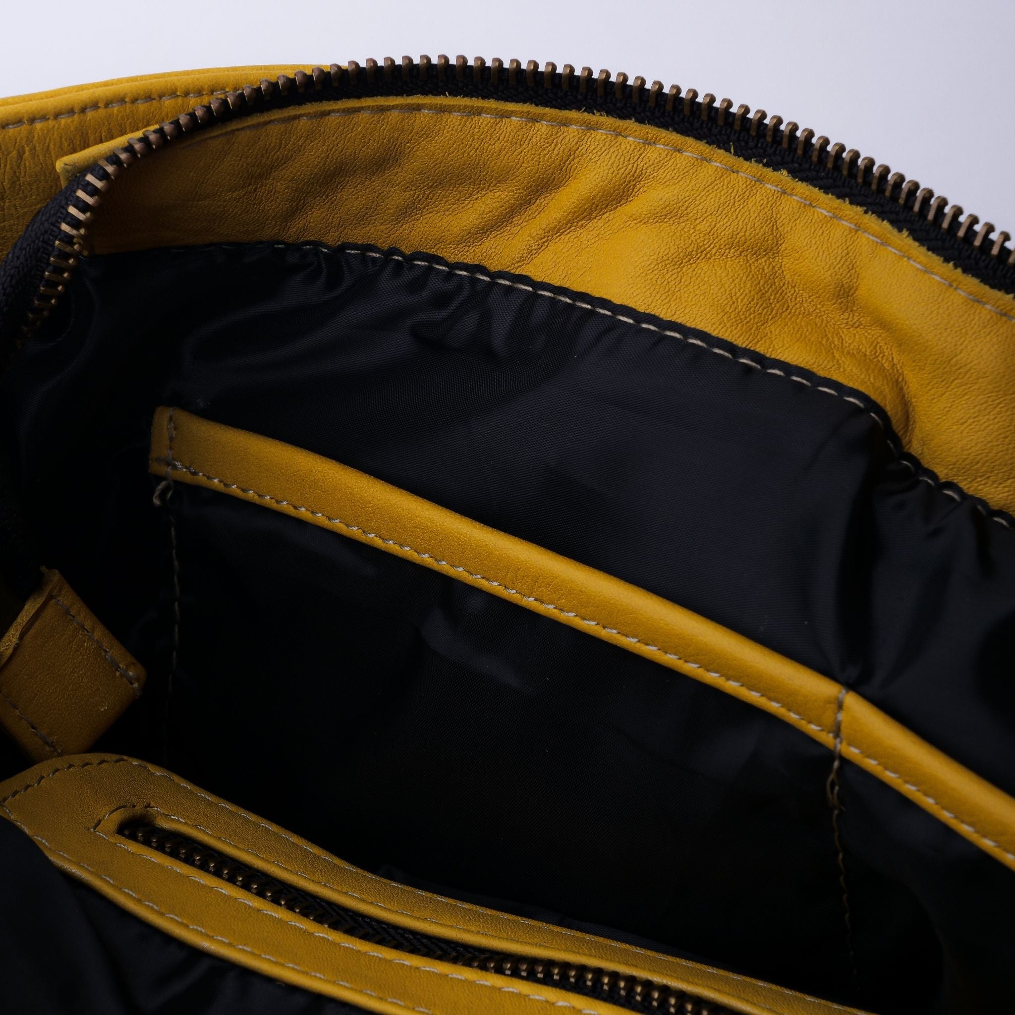 Everyday Womens Mustard Yellow Leather Zipper Tote Bag