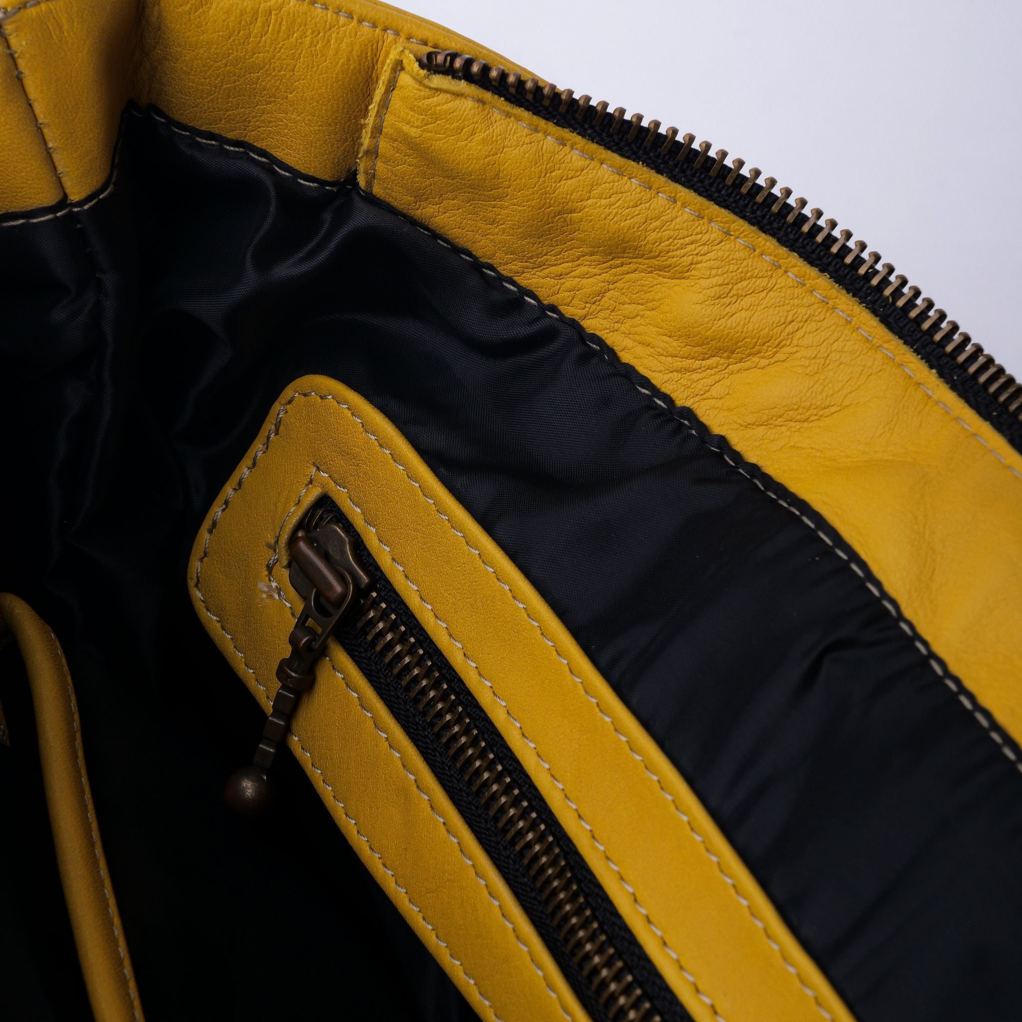 Everyday Womens Mustard Yellow Leather Zipper Tote Bag