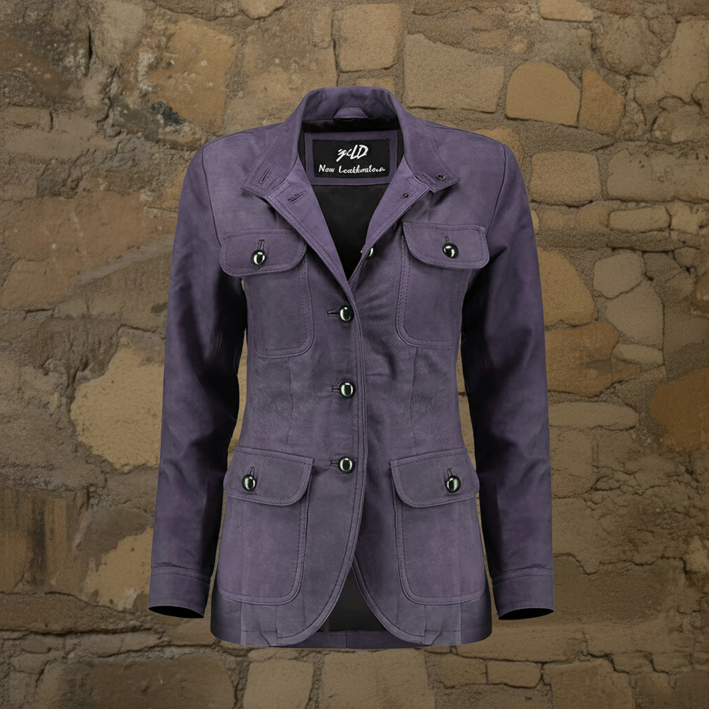 Women's Vintage Purple Suede Leather Coat