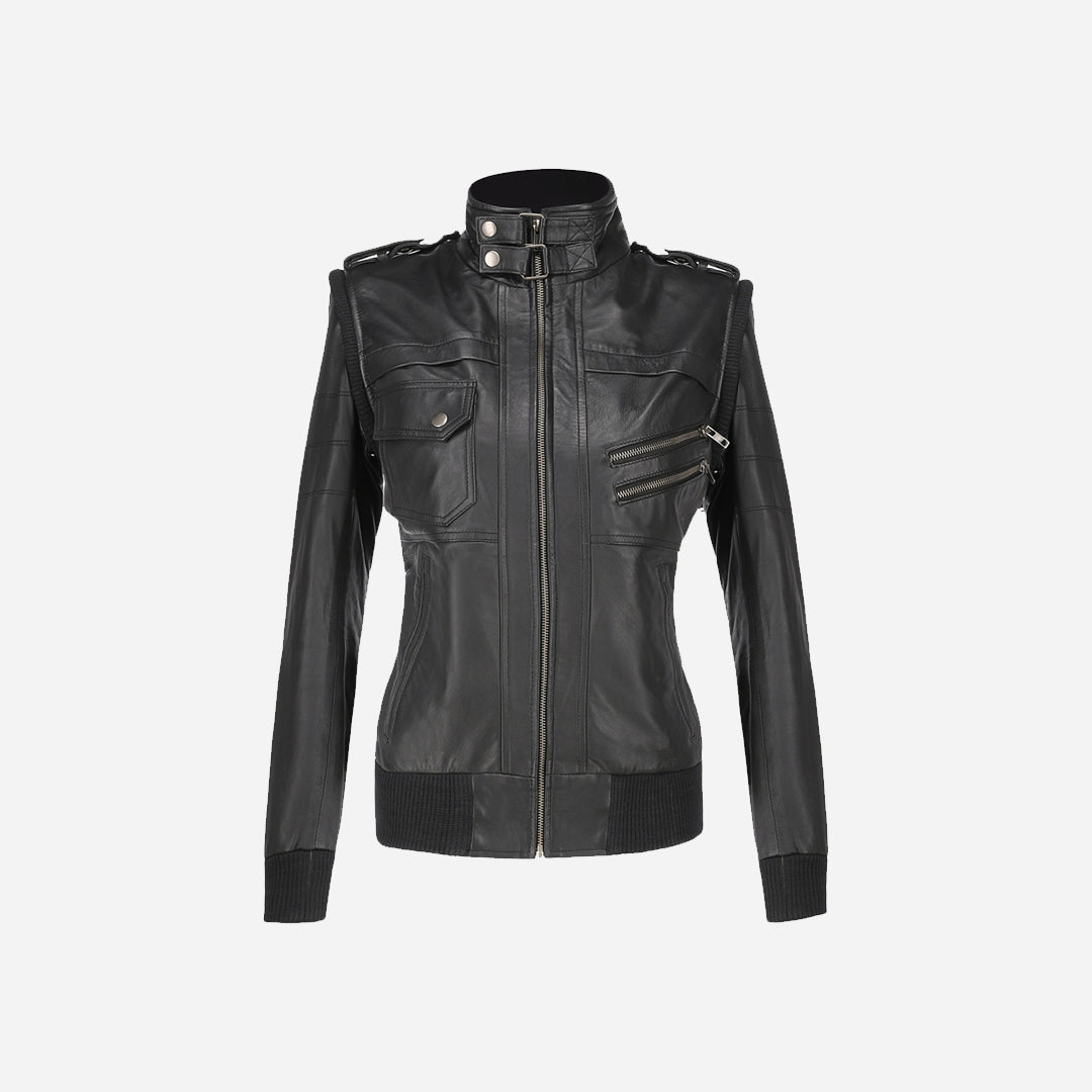 Womens Hooded Black Leather Jacket