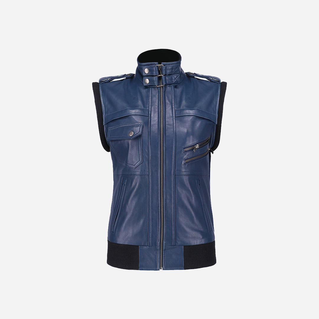 Womens Hooded Blue Leather Jacket