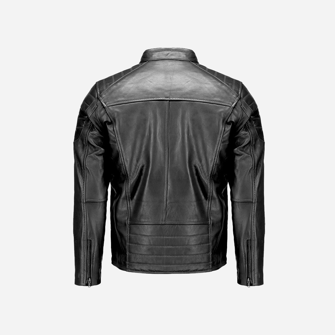 Mens Genuine Black Real Leather Motorcycle Jacket