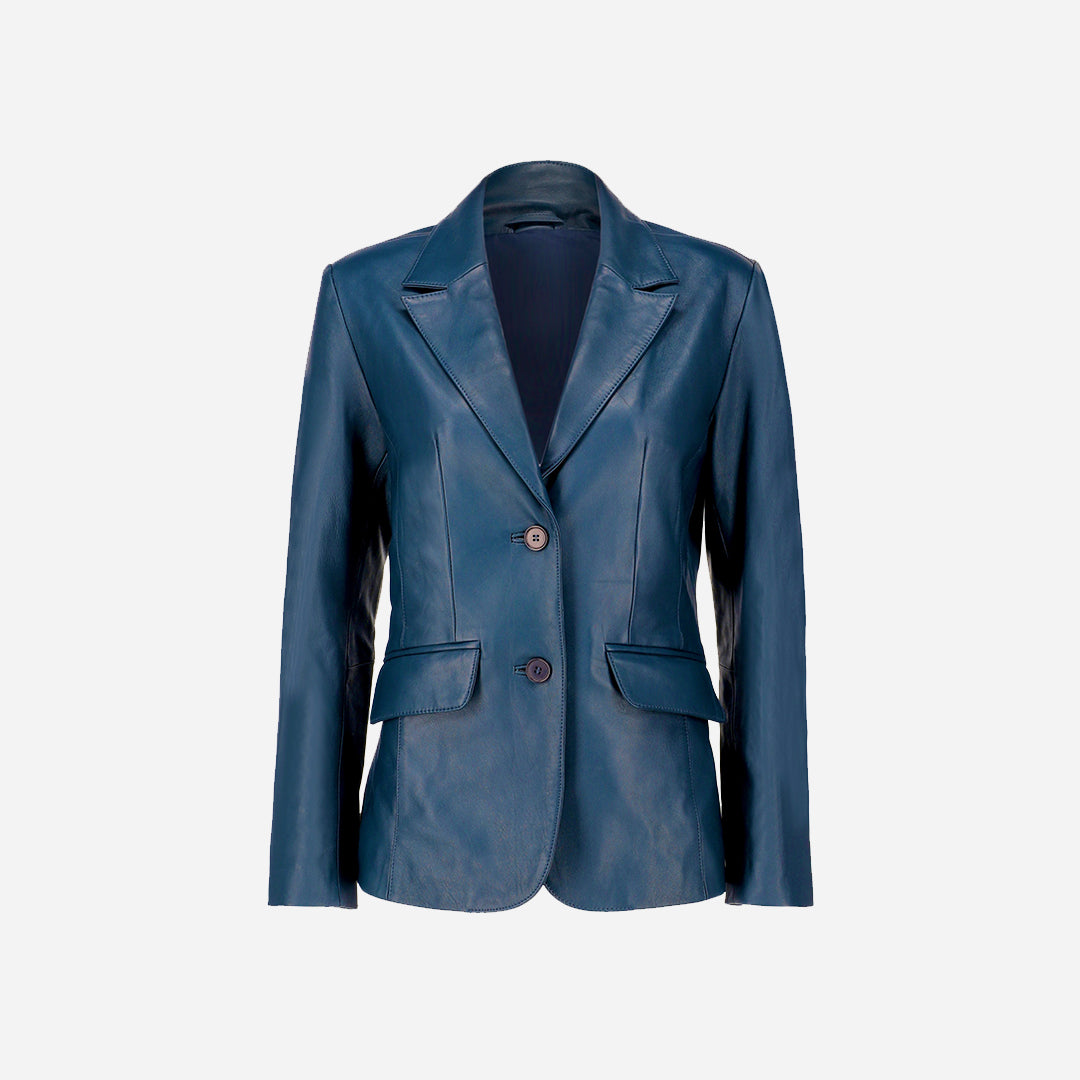 Womens Jild Classic Lambskin Blue Leather Blazer Jackets