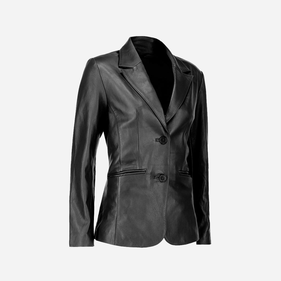 Jild Women's Lambskin Leather Blazer | Elegant Black Jacket for All Seasons