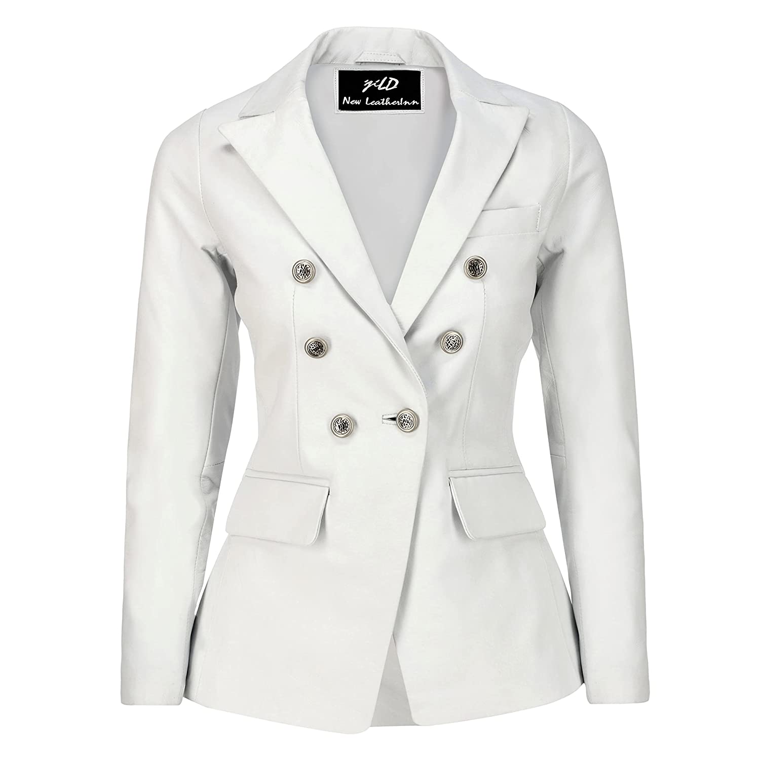 Women's Double Breasted White Leather Blazer – Jildleather