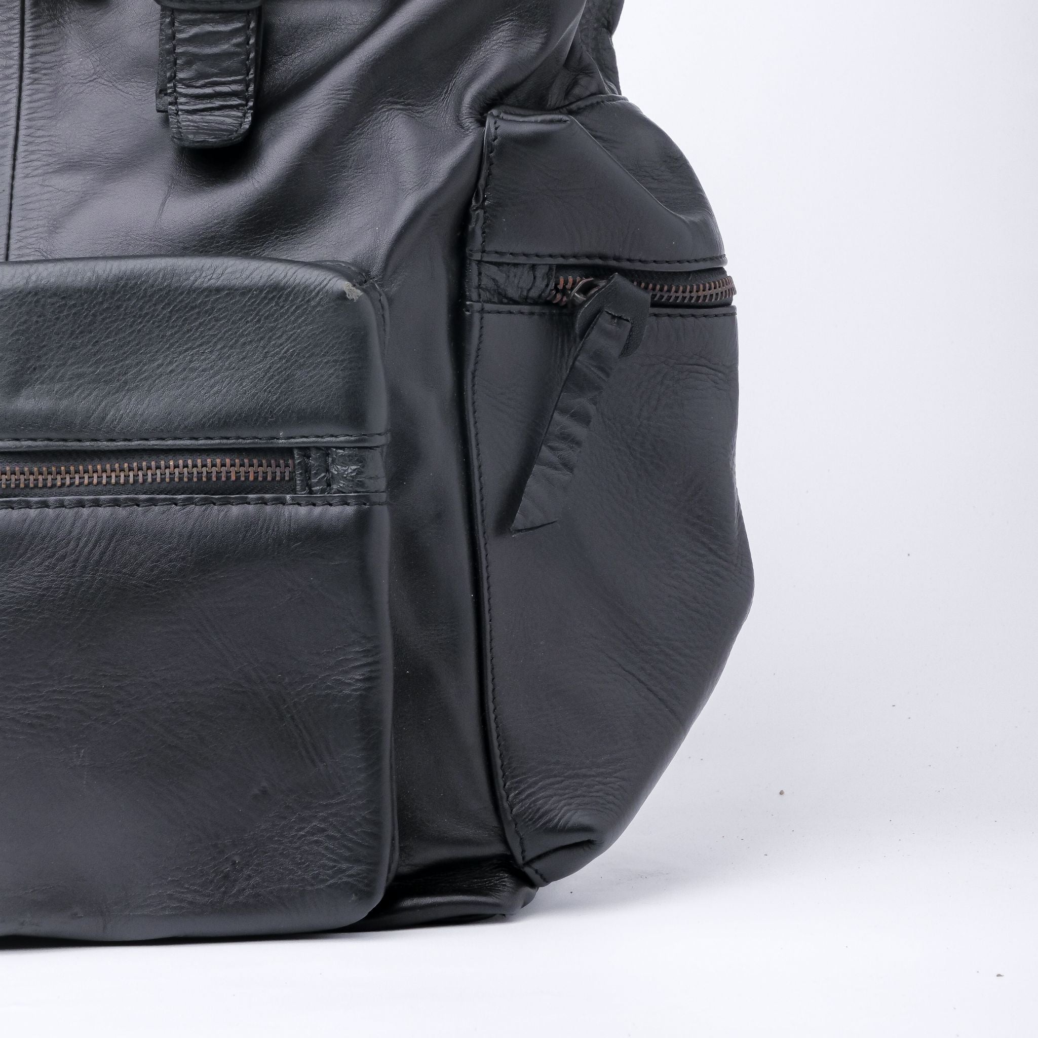 Granite Black Leather Backpack Travel Laptop Office Bag