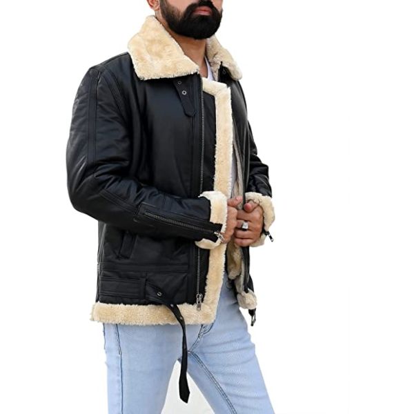 Mens B3 Bomber Shearling Black Leather Jacket
