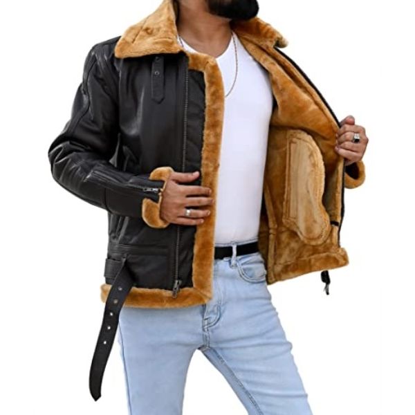 Mens B3 Bomber Shearling Brown Leather Jacket