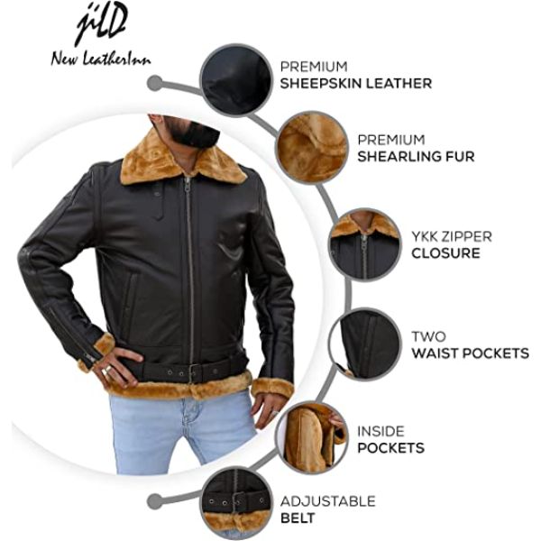 Mens B3 Bomber Shearling Brown Leather Jacket