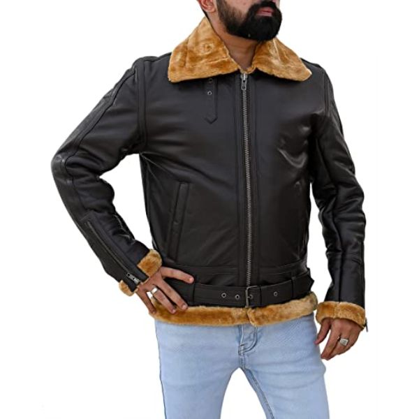 Mens B3 Bomber Shearling Brown Leather Jacket