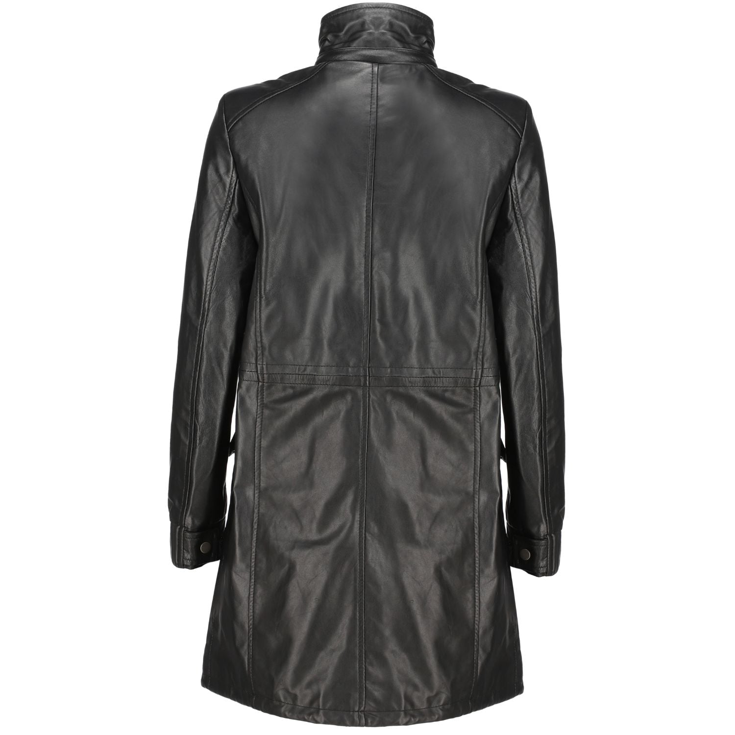 Womens Real Black Leather Trench Coat With Removable Hood
